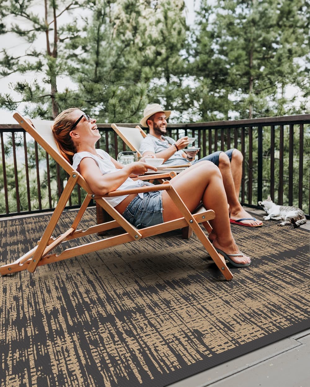 MontVoo Outdoor Rug Waterproof 5x8 ft Outdoor Carpet Patio Rug Mat Reversible RV Camping Rug Plastic Straw Outside Rug for Balcony Porch Deck Picnic Beach Modern Black Brown