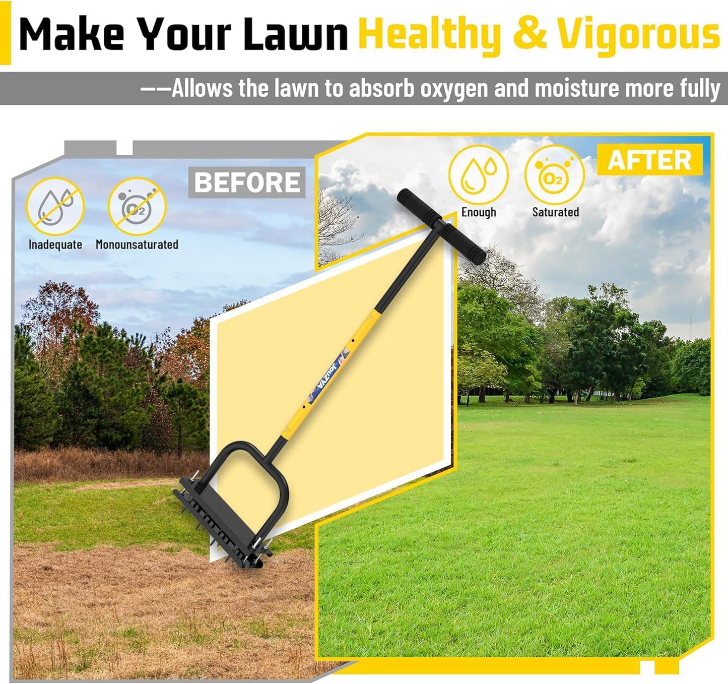 Lawn Aerator Tool, Core Aerator Lawn Tool with 12 Spikes, Automatic Dirt Clean with Spring-Loaded, Manual Grass Aerator Spike Lawn Coring Aerator for Yard Lawn Aeration Soil Loosening Garden Tool