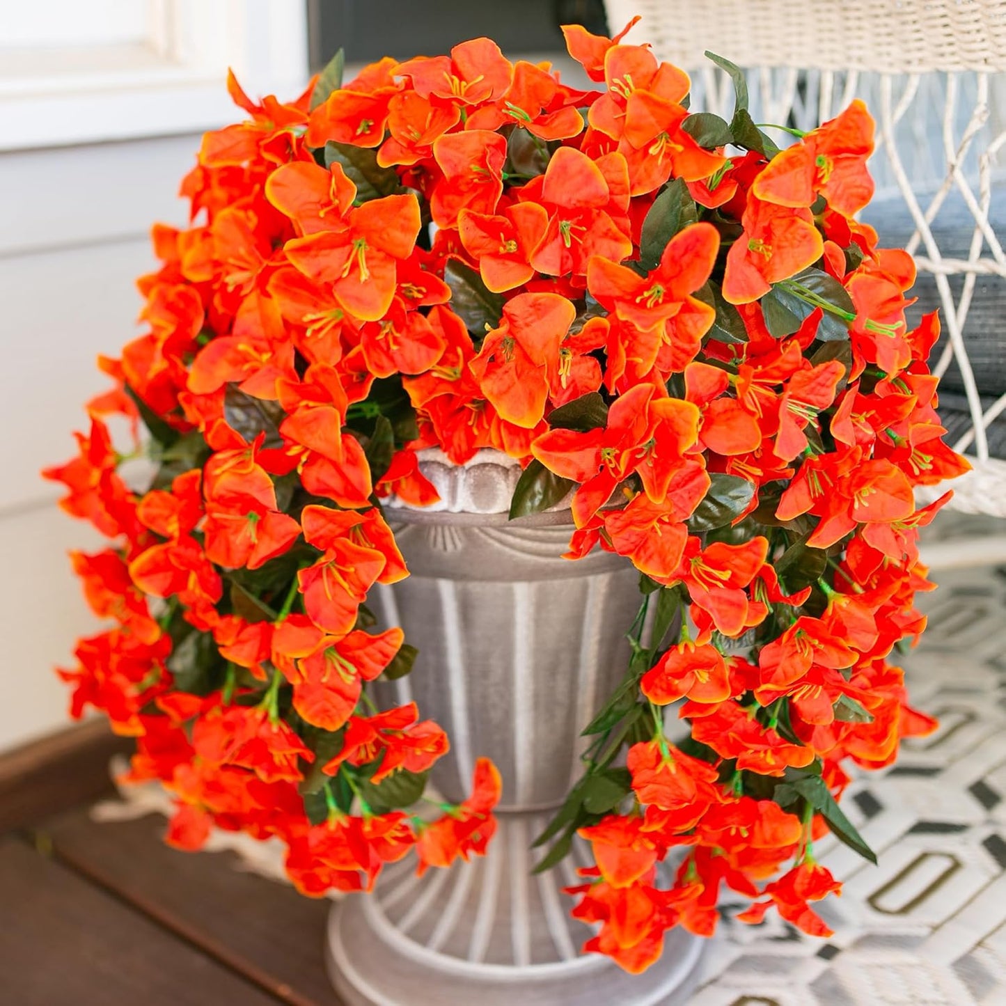 Bougainvillea Artificial Fall Hanging Flowers Plants for Outdoors Autumn Decoration, 2pcs Faux Bougainvillea Vines Orange Fake Flowers Realistic UV Resistant Silk Flowers for Outside Planter Yard Home