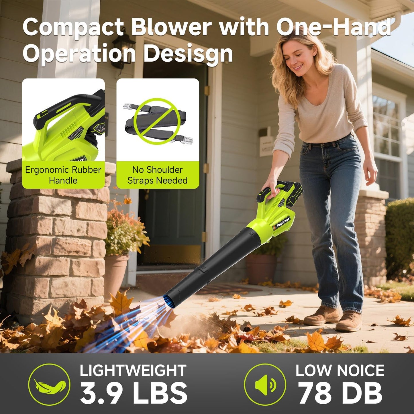 PULITUO Leaf Blower Cordless, 500CFM/ 125MPH Lightweight Cordless Blower with 2X 4.0 Batteries and Fast Charger, Variable Speed Battery Leaf Blowers for Lawn Care, Leaves, Grass, Patio, Yard