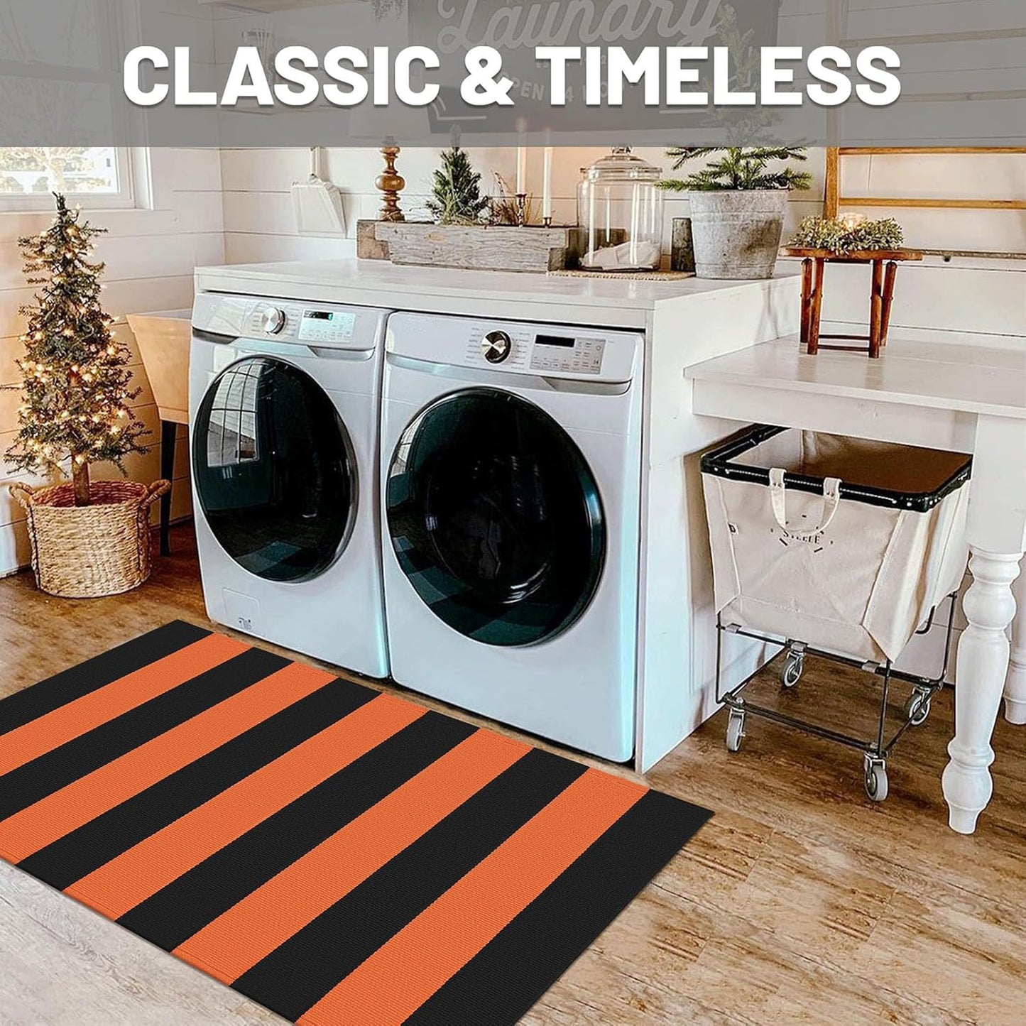 IOHOUZE Fall Door mat 27.5" x 43" Orange Black Striped Area Rug Washable Front Porch Rug Striped Door Mat Outside Entrance Entryway Doormat for Fall, Halloween, Thanksgiving Porch Decor