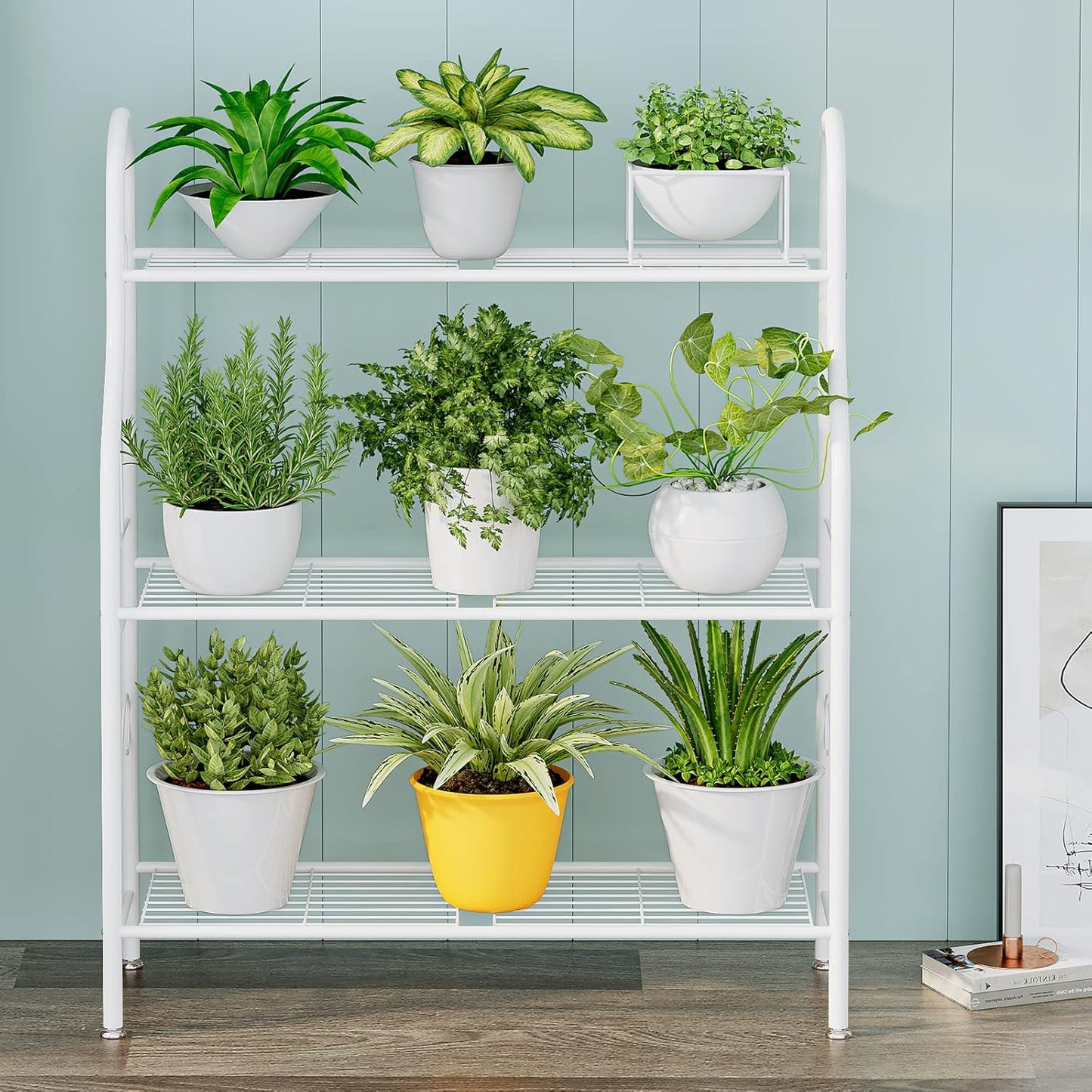 SORCEDAS Plant Stand Indoor Outdoor Plant Shelf 3 Tier Metal Corner Flower Stand Multiple Holder for Patio Garden Balcony Living Room, White