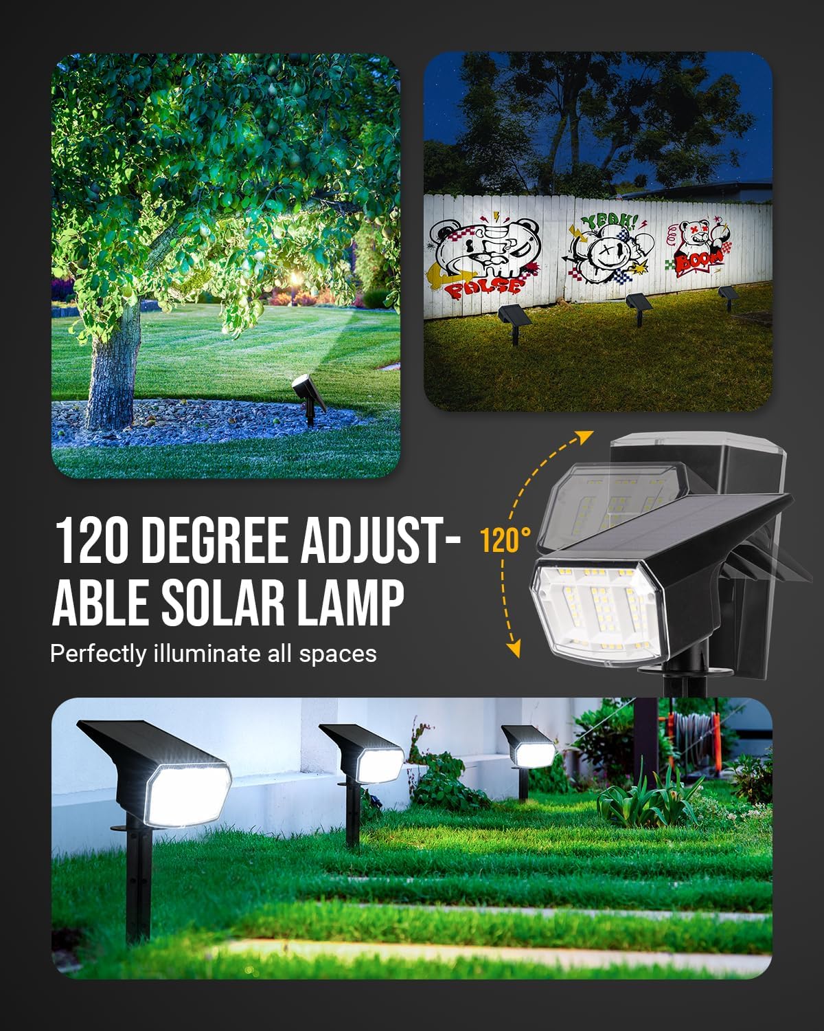 Solar Spot Lights Outdoor, 4000K Natural Light, 63 LED 3 Lighting Modes, IP65 Waterproof Spotlights for Outside House Yard Garden Landscape Lights 10 Pack