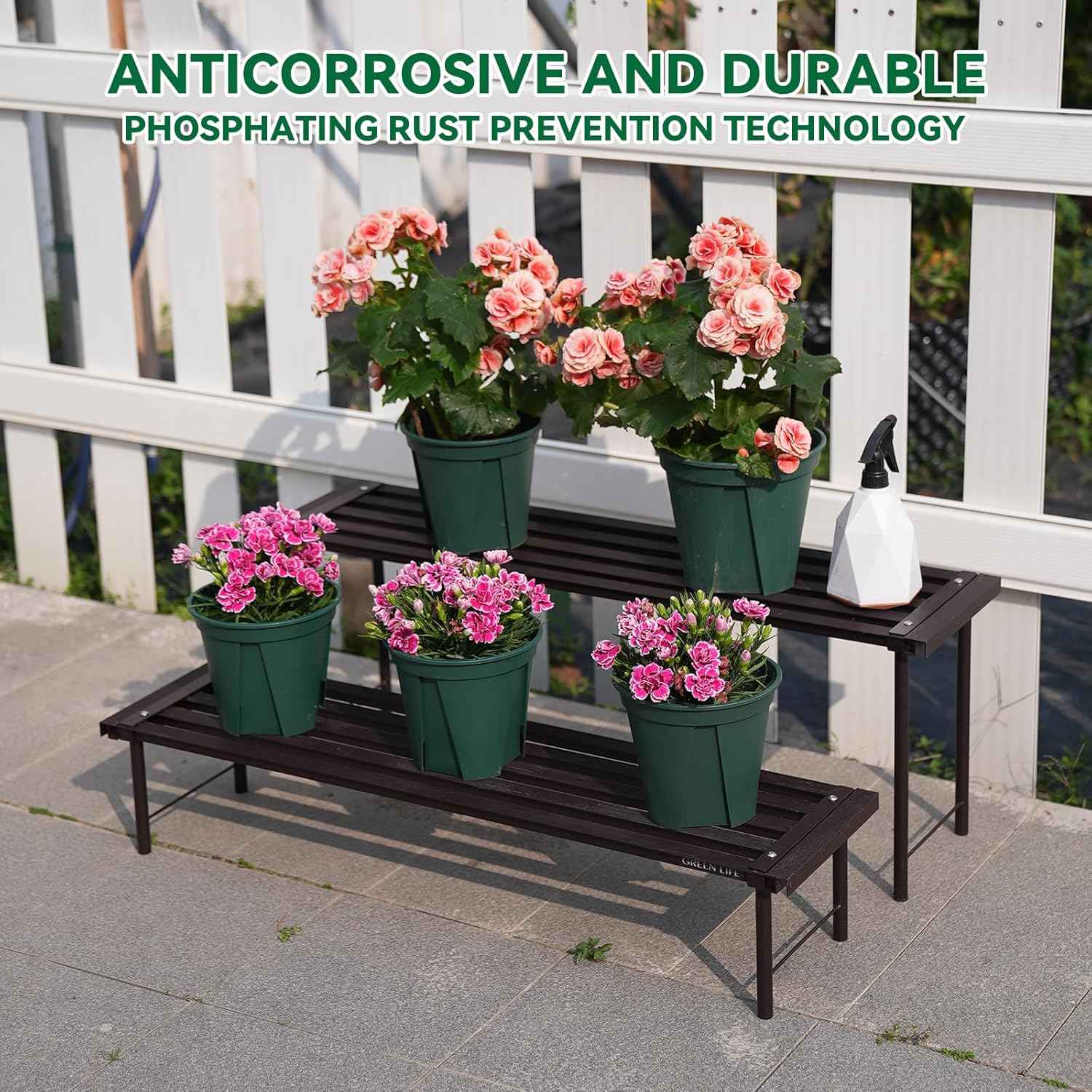 Metal Plant Stand, Rust-proof Aluminum Flower Pot Stand, Heavy Duty Planter Display Shelving for Patio Balcony Garden Living Room Decorative (Ebony, 47.2 Inch)