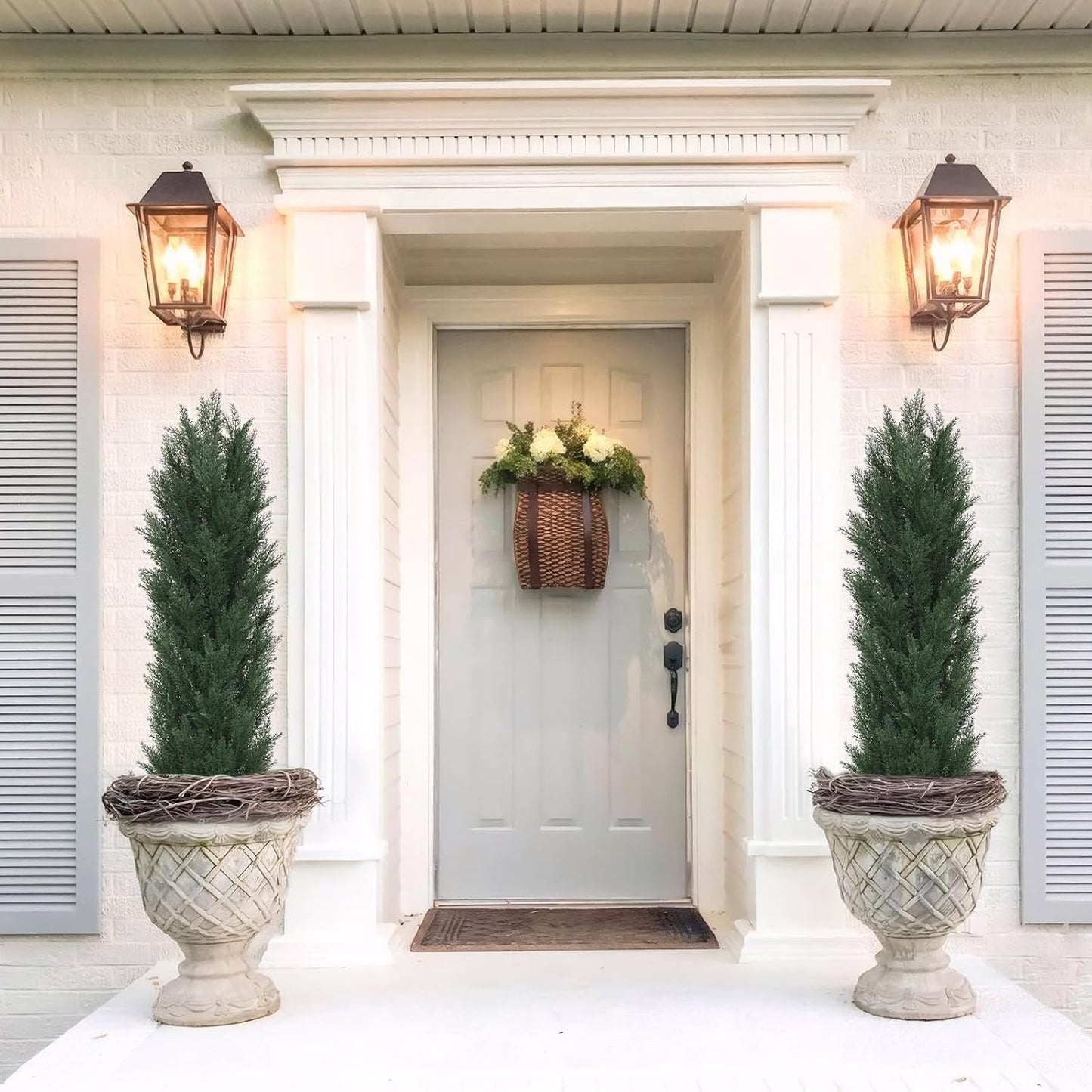 THE BLOOM TIMES 5ft Topiary Trees Artificial Outdoor Set of 2, UV Resistant Faux Cedar Pine Cypress Bushes & Shrubs, Fake Plants for Front Porch Outside Planter Patio Decor 5 Foot Tall
