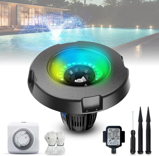 RGB LED Pond Fountain Aerator,with Color-Changing Light Show, 10000 GPH Floating Aerating Pump, 35ft Power Cord, Time Control, Perfect for Ponds & Lakes (RGB)