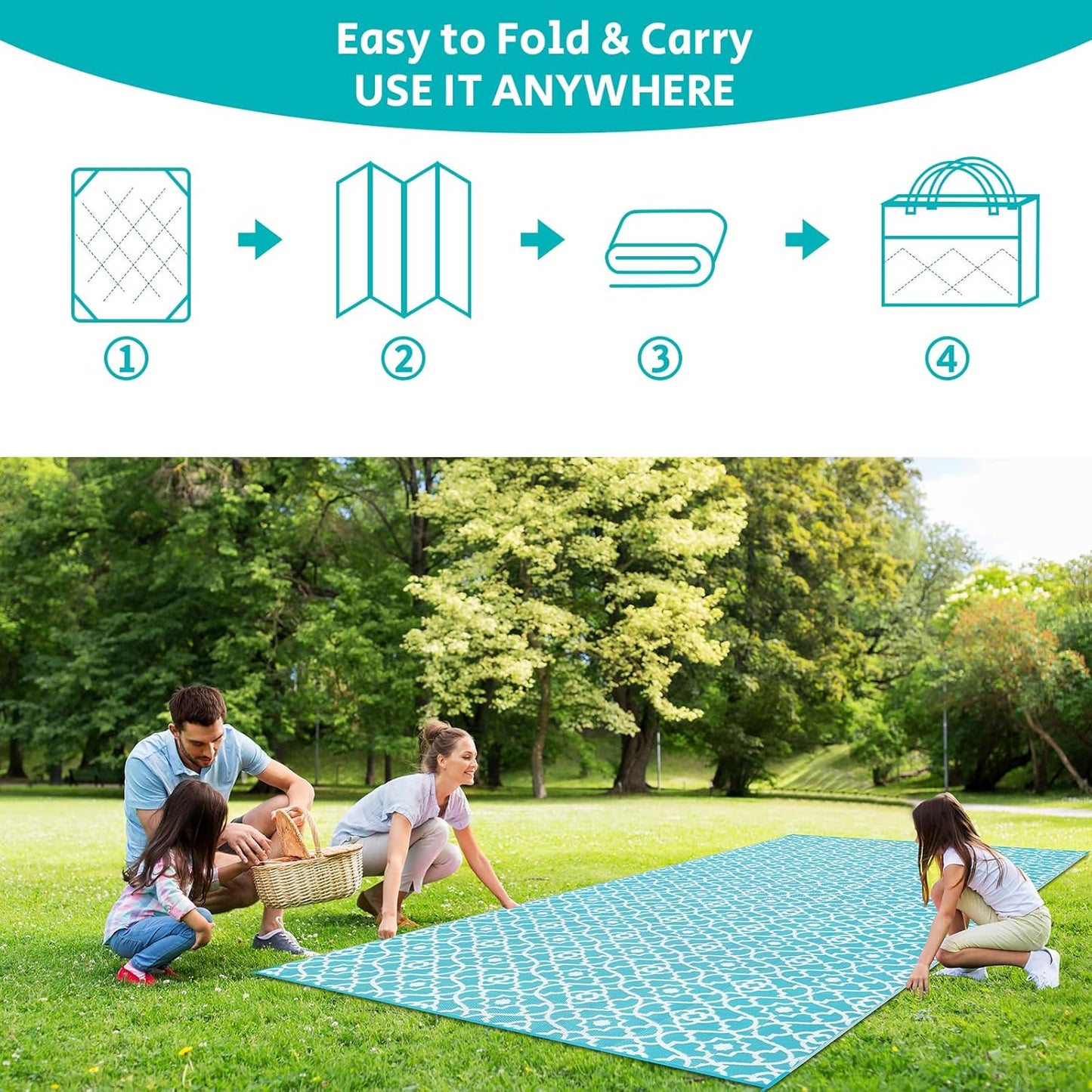 HEBE Outdoor Rug Waterproof 9x18, Plastic Straw Rug Camping Rug, Reversible Outdoor Patio Rugs RV Mat Clearance, Indoor Outside Floor Carpet for Porch,Deck,Camper,Balcony,Backyard