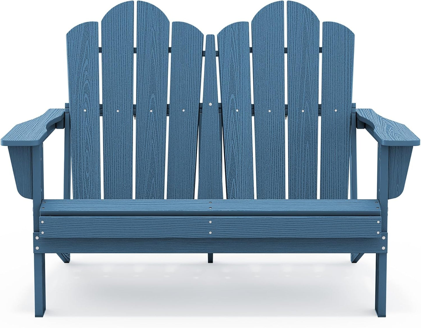 SERWALL Outdoor Folding Adirondack Bench, HDPE All-Weather Adirondack Loveseat, 660 lbs Capacity, Foldable Outdoor Patio Bench for Deck, Lawn, Garden, Navy