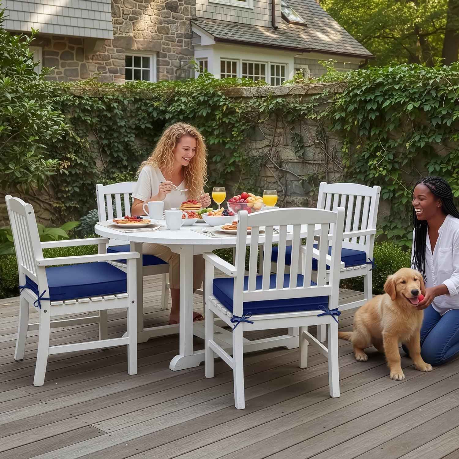 Outdoor Chair Cushions Set of 4: Waterproof & Fade Resistant Seat Cushion for Patio Furniture - 18.5 x 16 x 2 Inch Chair Pads with Ties and Hidden Zipper - Patio Chair Cushion Replacement, Navy