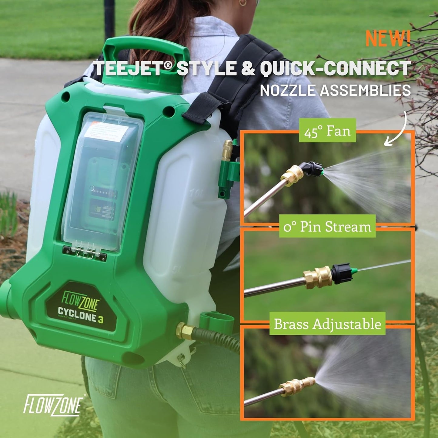 FlowZone Cyclone 3 Battery Powered Backpack Sprayer - Variable-Pressure 5-Position Electric Sprayer Compatible with FlowZone, De-Walt, Milwaukee, Makita, & Bosch Batteries (Battery Not Included)