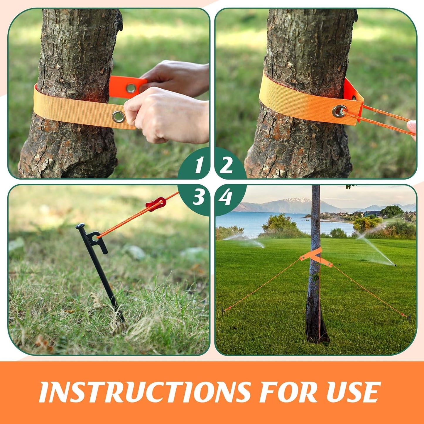 Suzile 48 Pcs Tree Stake Kit, Heavy Duty Tree Staking and Supports for Leaning Trees Include 11. 8'' Steel Stakes 15. 8'' Support Straps 13. 12 ft Rope for Anchoring Hurricane Protection (Orange)