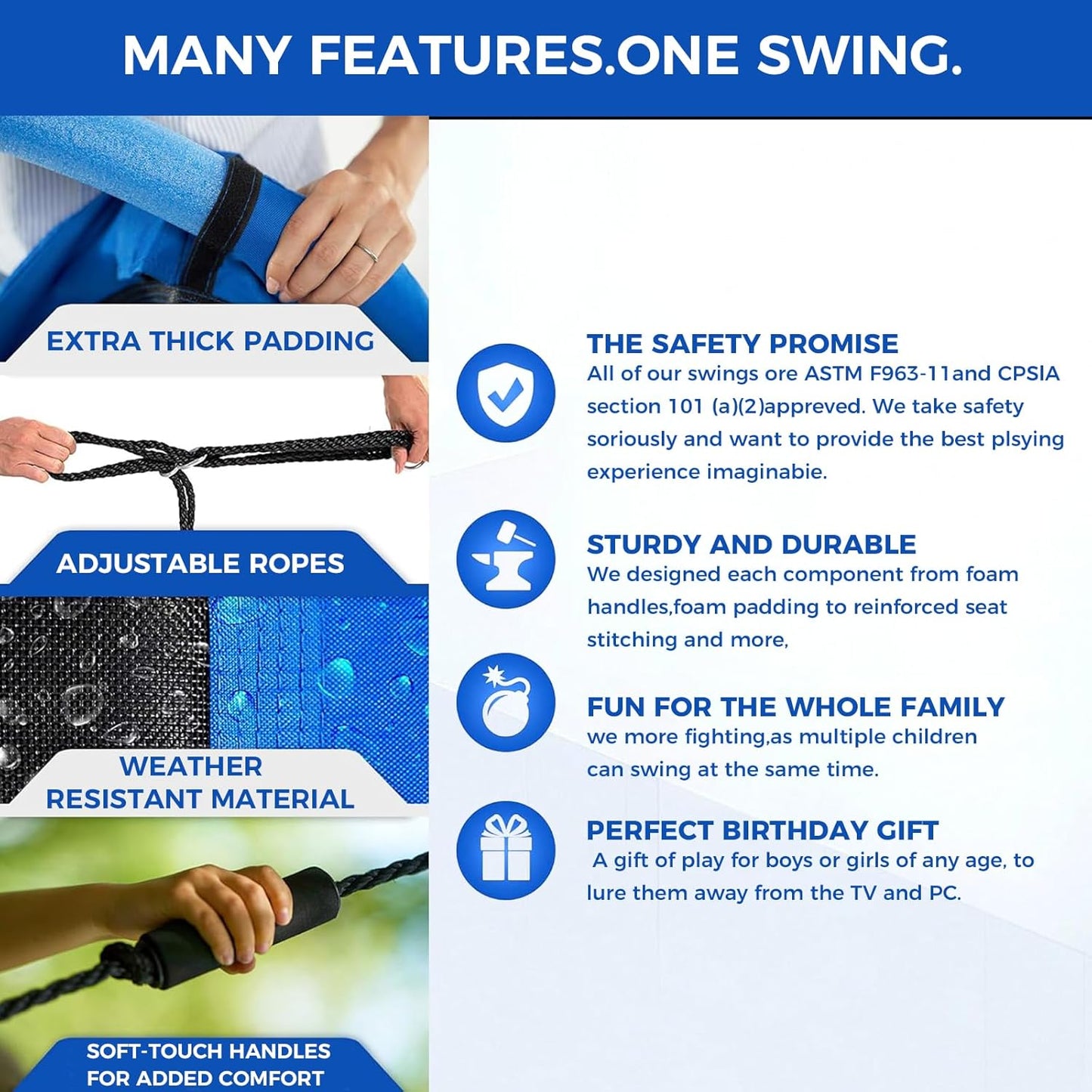 Tree Swing – 60 Inch Oval Saucer Swing for Kids and Adults Outdoor – Backyard Tree Swings with 700Lb Weight Capacity, 900D Oxford Waterproof Fabric Hanging Straps (Multicolor)