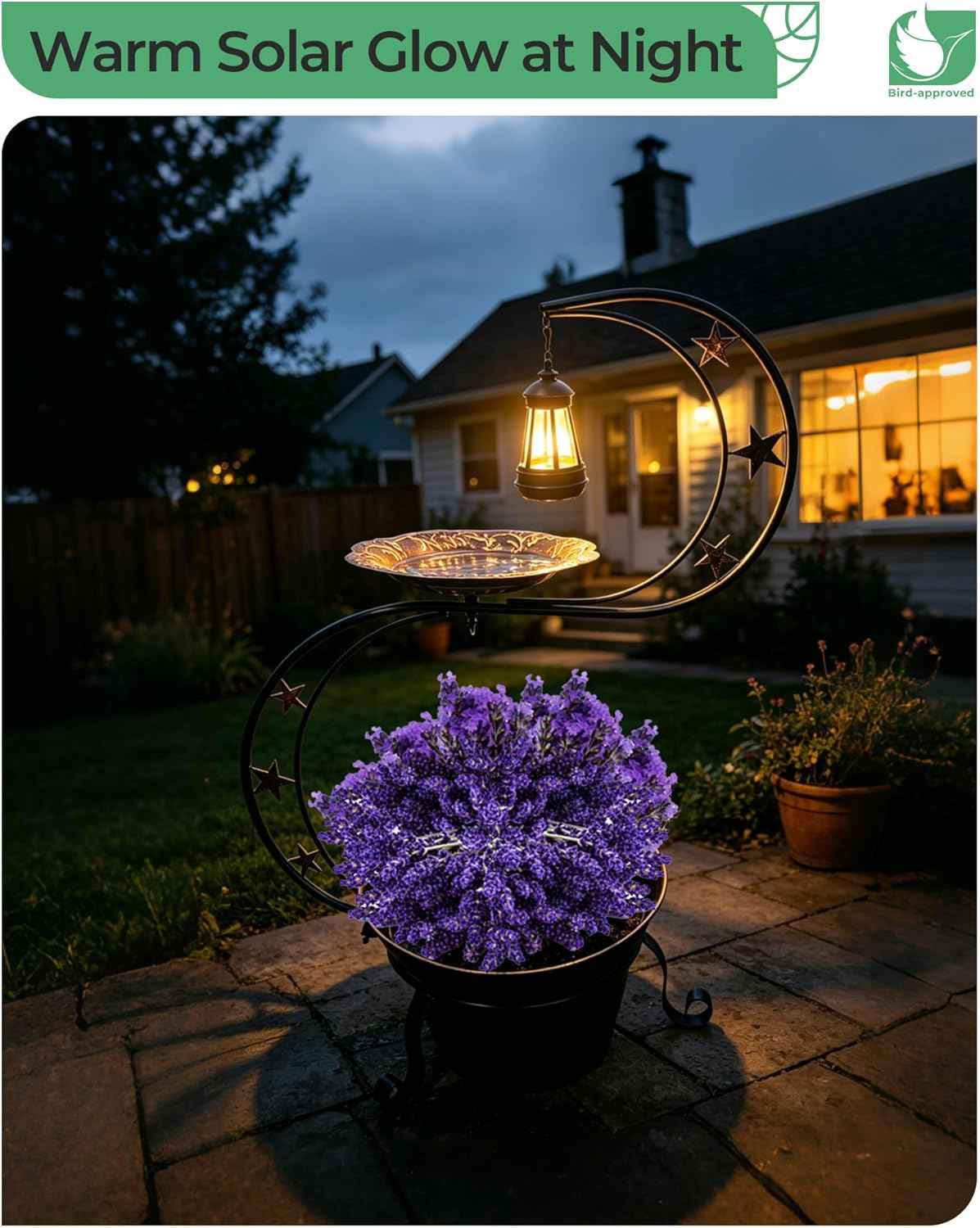 Solar Bird Bath for Outside, Vintage Metal Bath Bowl Standing Birdbaths with Flower Planter for Garden Yard Lawn Decor