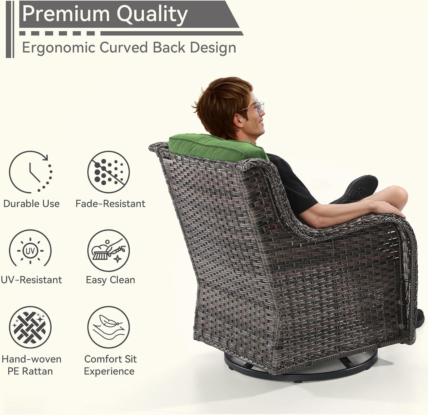 Outdoor Swivel Rocker Patio Chairs Set of 2 - Outdoor Wicker Patio Conversation Sets 2 Pieces with Olefin Fabric Cushions Suitable for Backyard Deck and Porch, Green