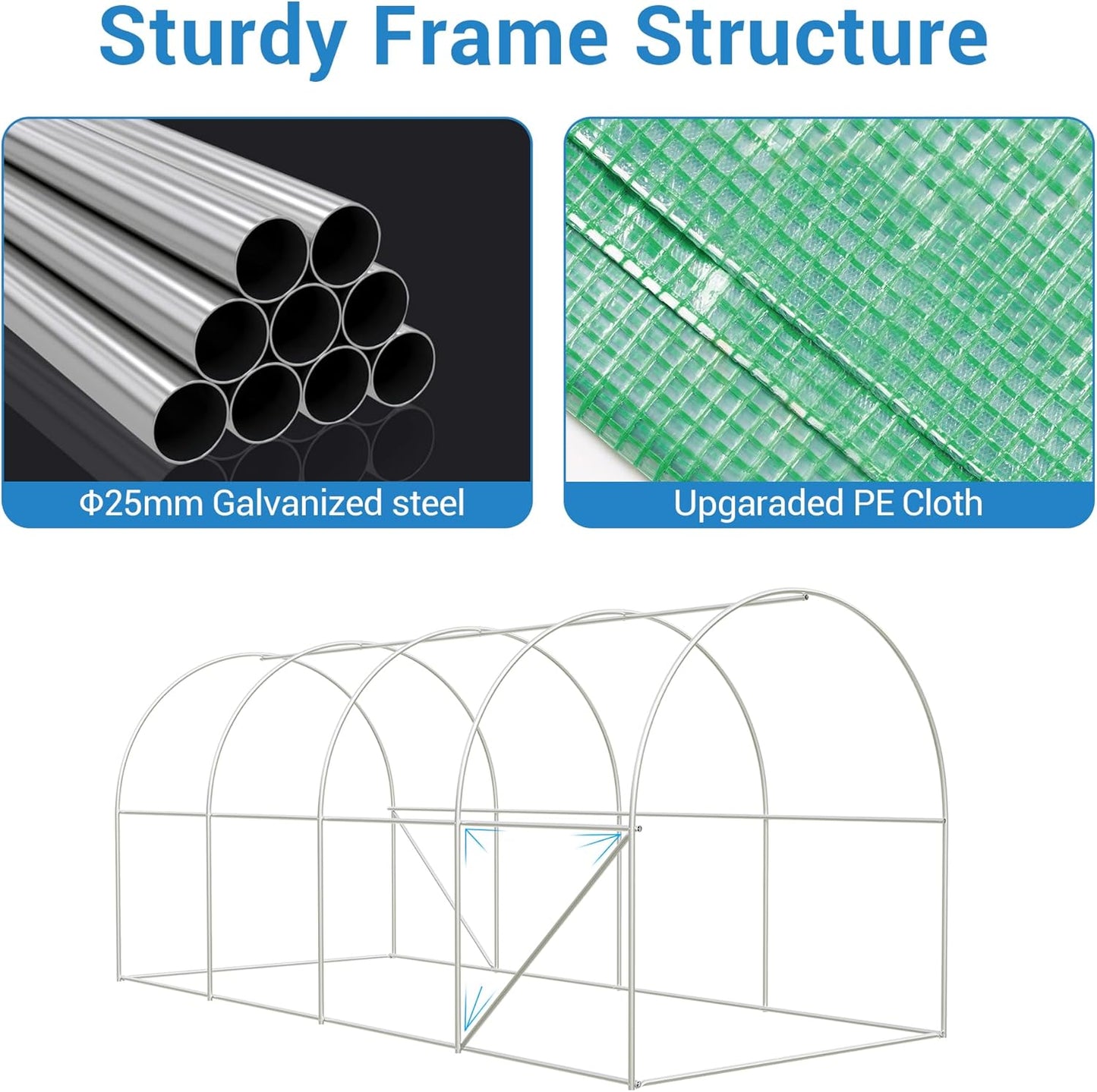 15x7x7 ft Walk-in Greenhouse for Outside - Heavy Duty Galvanized Steel Hoop House with PE Cover, 8 Windows & Roll-Up Door - Outdoor Plant Tunnel for Gardening, Vegetables & Year-Round Growing