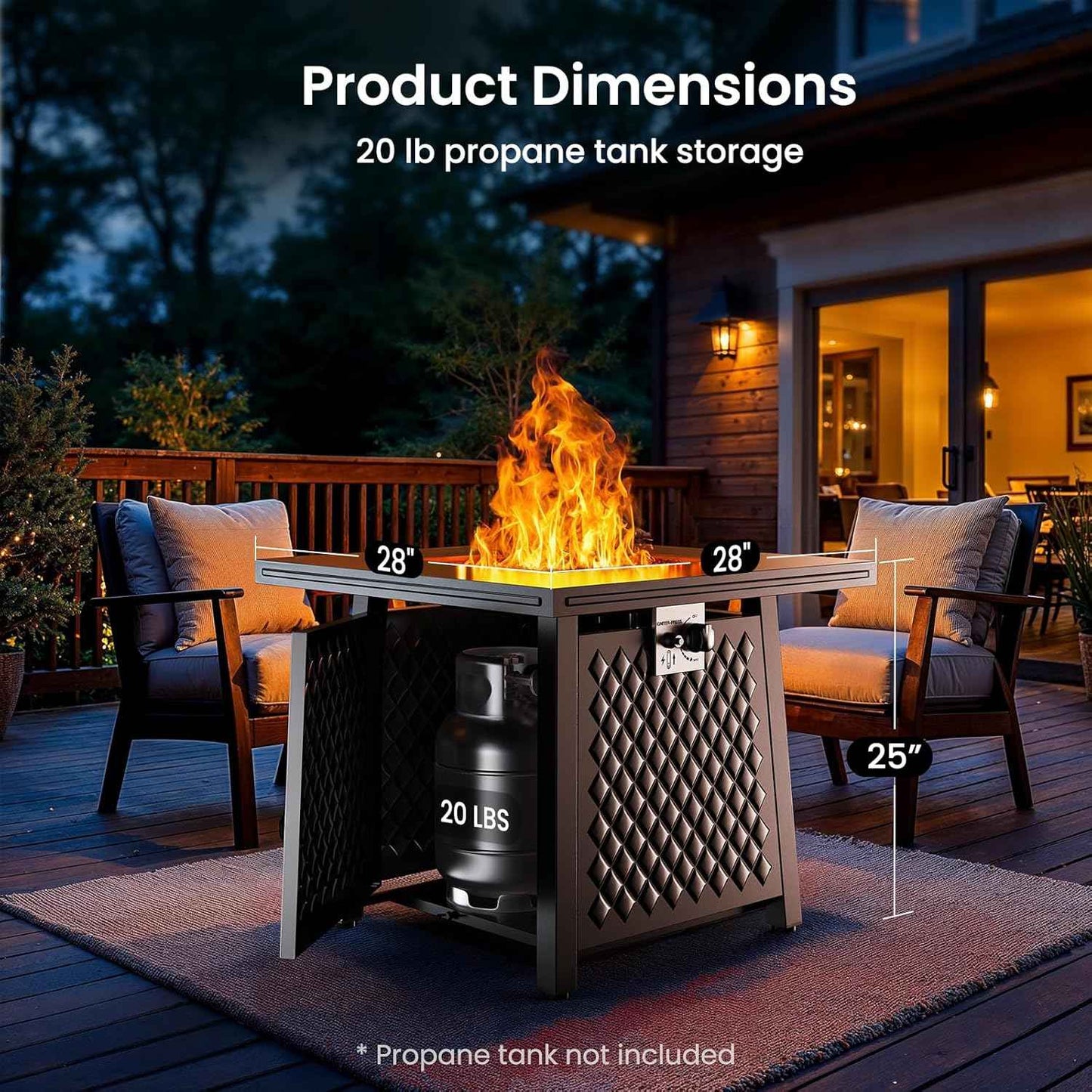 Ciays 32 Inch Propane Fire Pits,50,000 BTU Gas Fire Pit Table for Outsides with Steel Lid and Lava Rock, 2-in-1 Square Fire Table for Gatherings Parties on Patio Deck Garden Backyard, Black