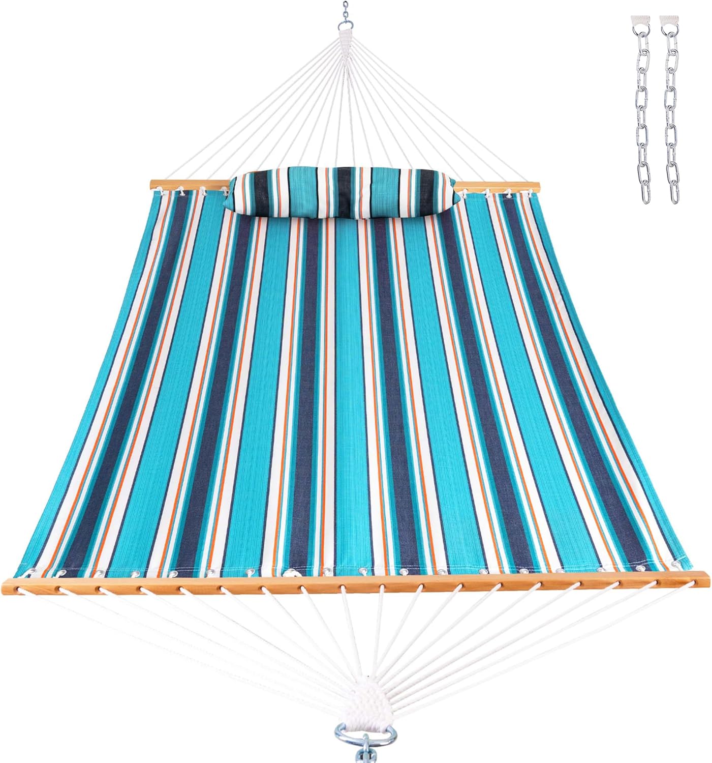 Lazy Daze 12 FT Sunbrella Fabric Hammock not Fading with Spreader Bars and Free Pillow Fits for Two Persons, All Weather and Fade Resistant for Patio Yard, 450 lbs Weight Capacity, Token Surfside
