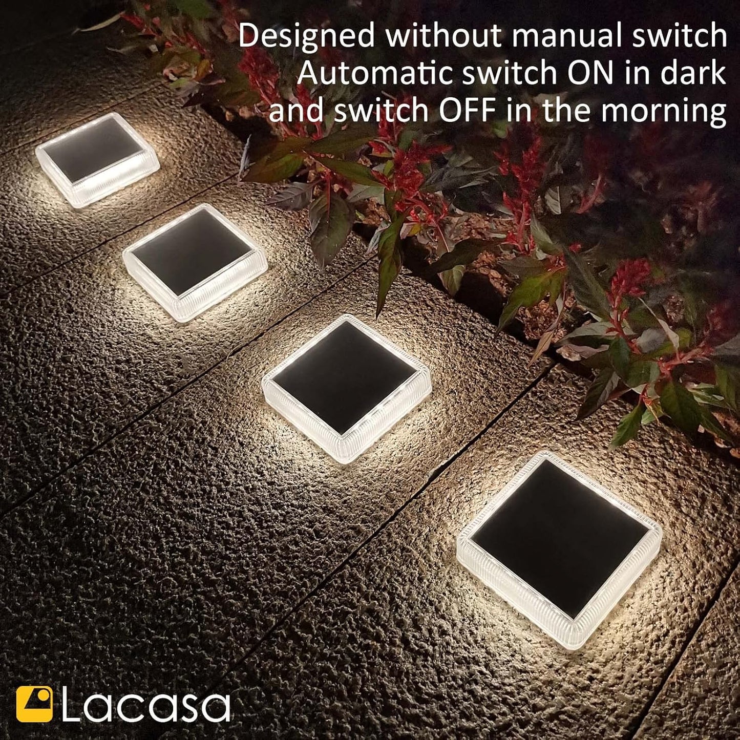 Lacasa Solar Deck Lights, 4 Pack 30LM LED Dock Lights Natural White 4000K, Outdoor Solar Powered Step Lights Light up All Night IP68 Waterproof Auto ON/Off for Garden Stairs Driveway Pathway Lighting