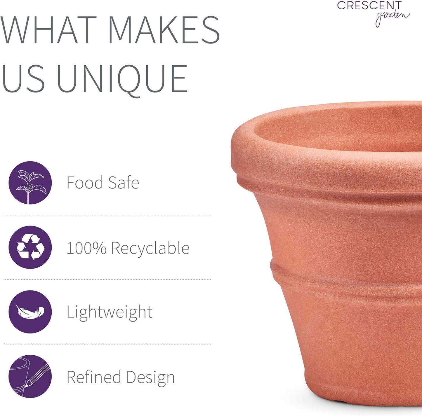 Crescent Garden Brunello Planter, Classic Rolled-Rim Plant Pot, Indoor/Outdoor Weather-Safe Pot, Plastic, 20-Inch (Terracotta-Color)