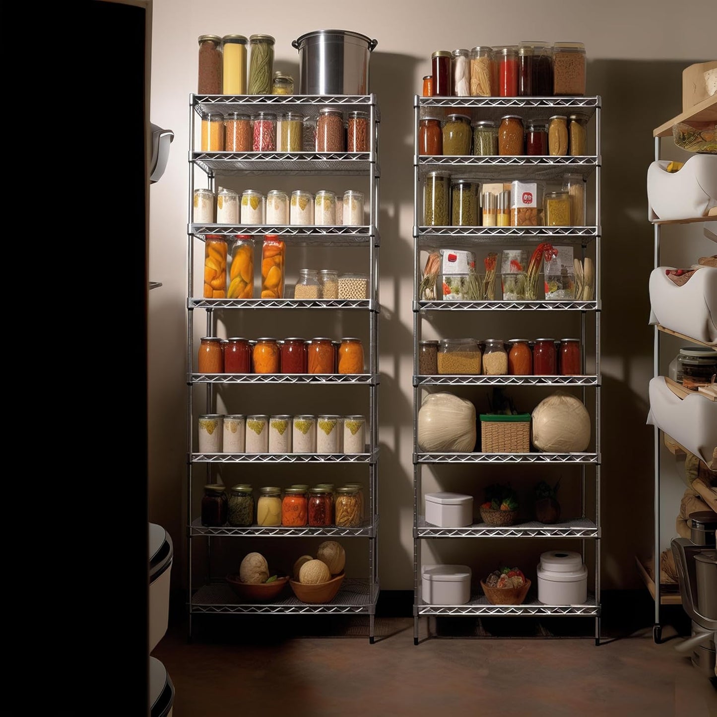 Finnhomy 8-Tier Wire Shelving Unit Adjustable Steel Wire Rack Shelving 8 Shelves Steel Storage Rack or Two 4-Tier Shelving Units with PE mat, Leveling Feet and Safety Device, NSF Certified, Chrome