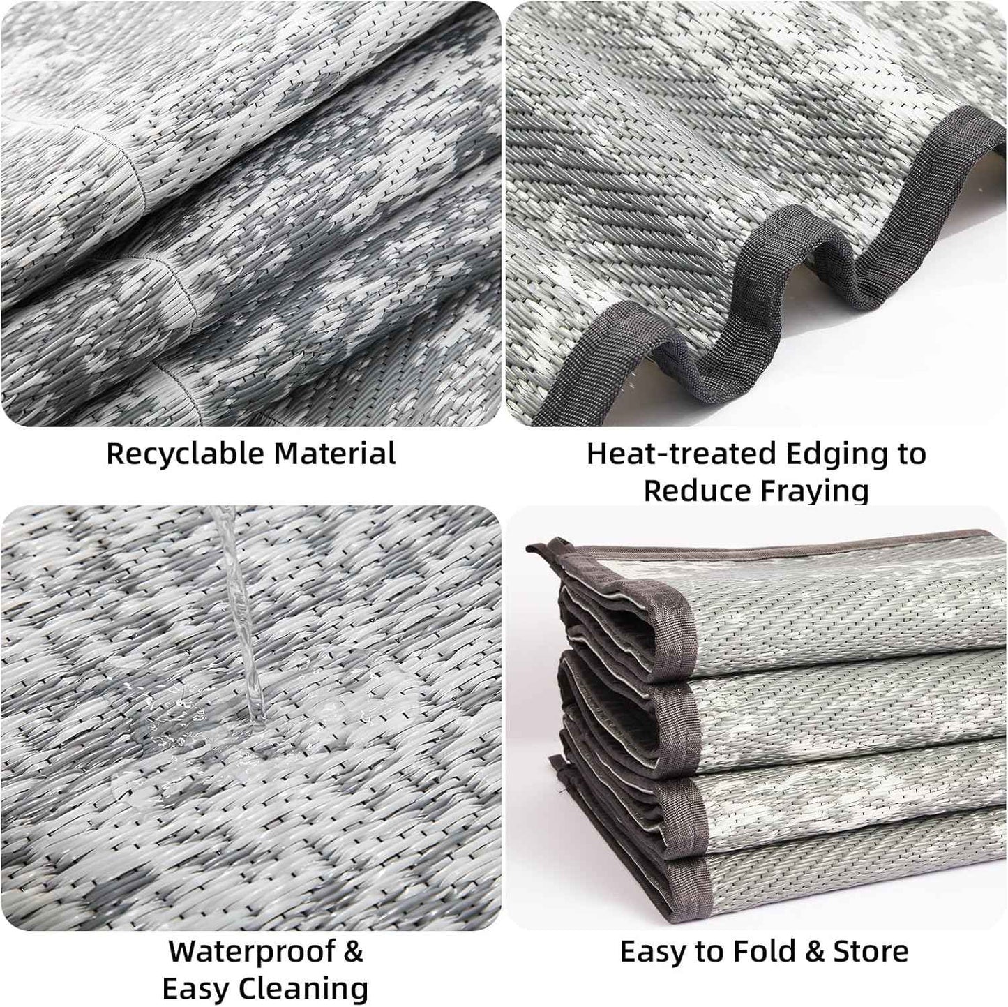 5'x 8' Outdoor Rug,Waterproof Reversible Patio Rugs,5x8 ft Plastic Straw Outdoor Carpet Foldable Plastic Camping Mat for Outside RV, Patio,Picnic,Camper,Balcony,Porch(5 x 8,Deep Gray)