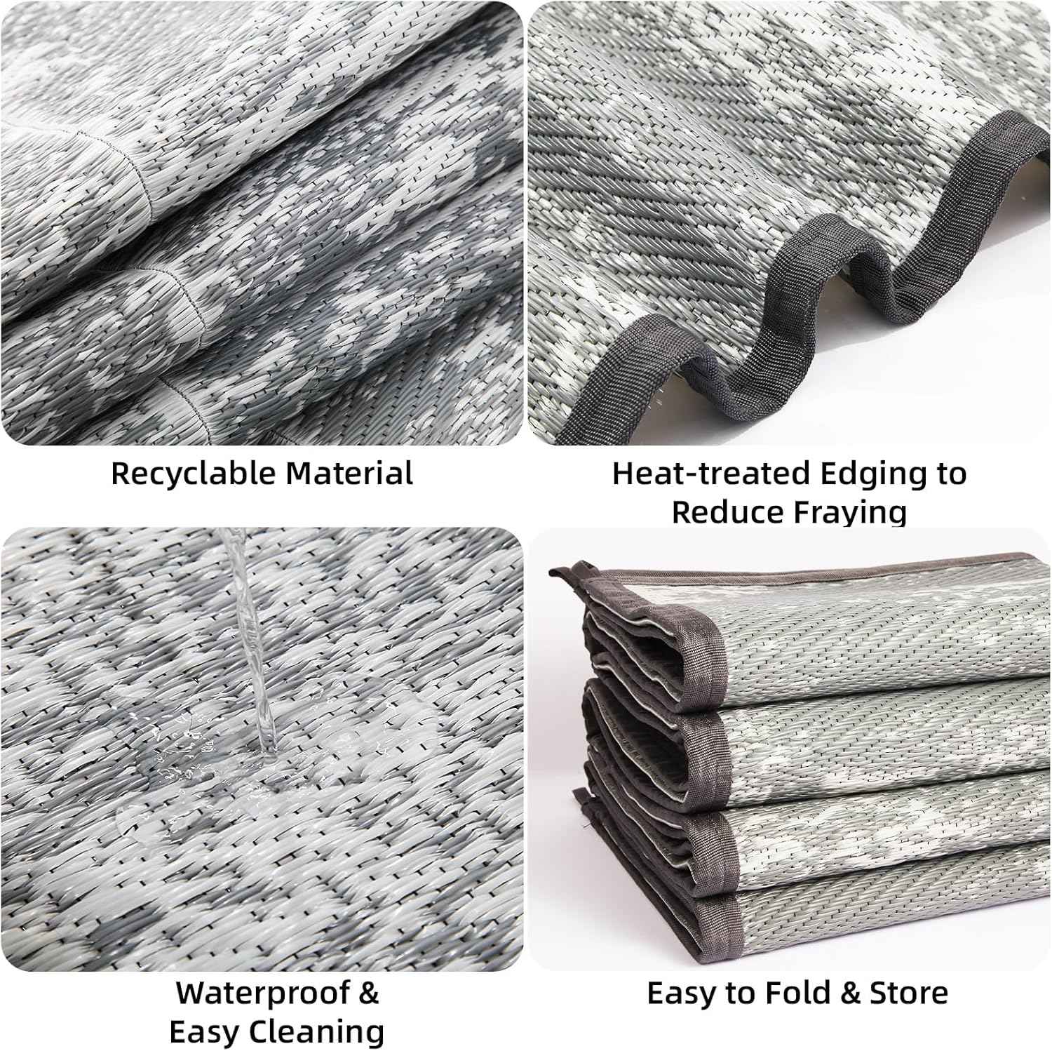 5'x 8' Outdoor Rug,Waterproof Reversible Patio Rugs,5x8 ft Plastic Straw Outdoor Carpet Foldable Plastic Camping Mat for Outside RV, Patio,Picnic,Camper,Balcony,Porch(5 x 8,Deep Gray)