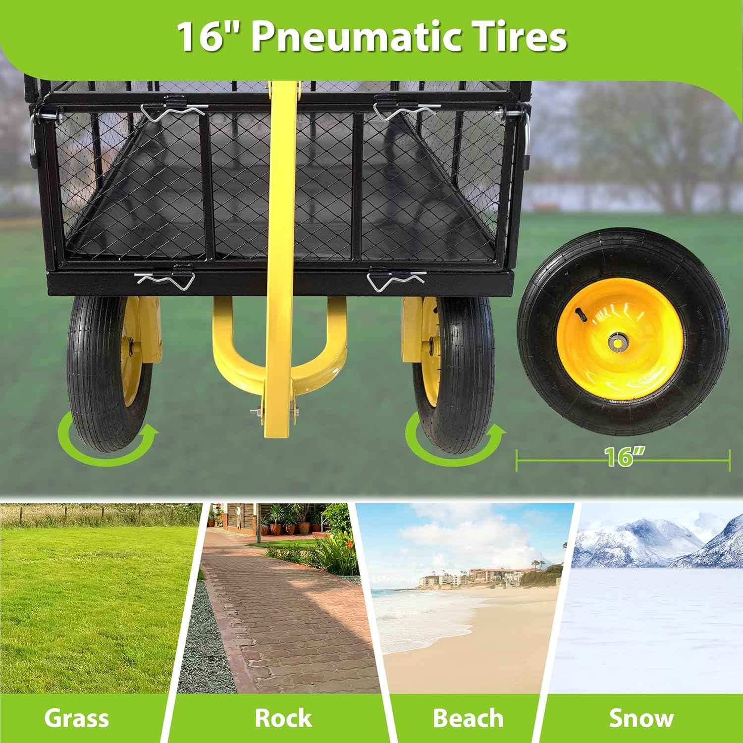 Heavy-Duty Steel Wagon Garden Cart – 1400 lbs Capacity, Removable Mesh Sides, 16" Tires, 2-in-1 Handle – Perfect for Garden, Farm, Yard, Black