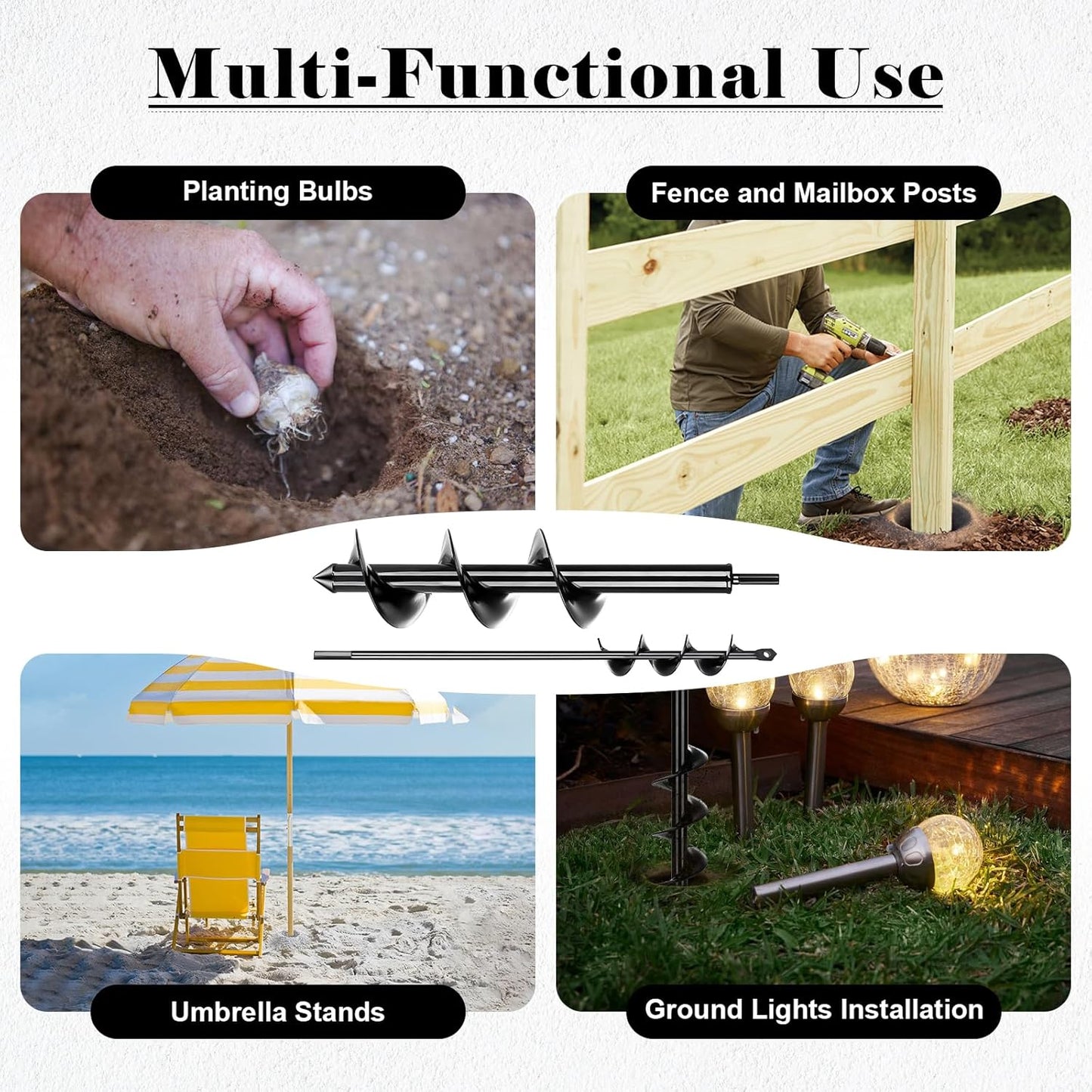 Auger Drill Bit for Planting 2 Pack,1.6x16 inch&3.5x16 inch,Auger Drill Bit Suitable for 3/8'' Hex Drill Driver,Garden Spiral Hole and Planter for Bulbs,Fence Posts,and Umbrella Holes