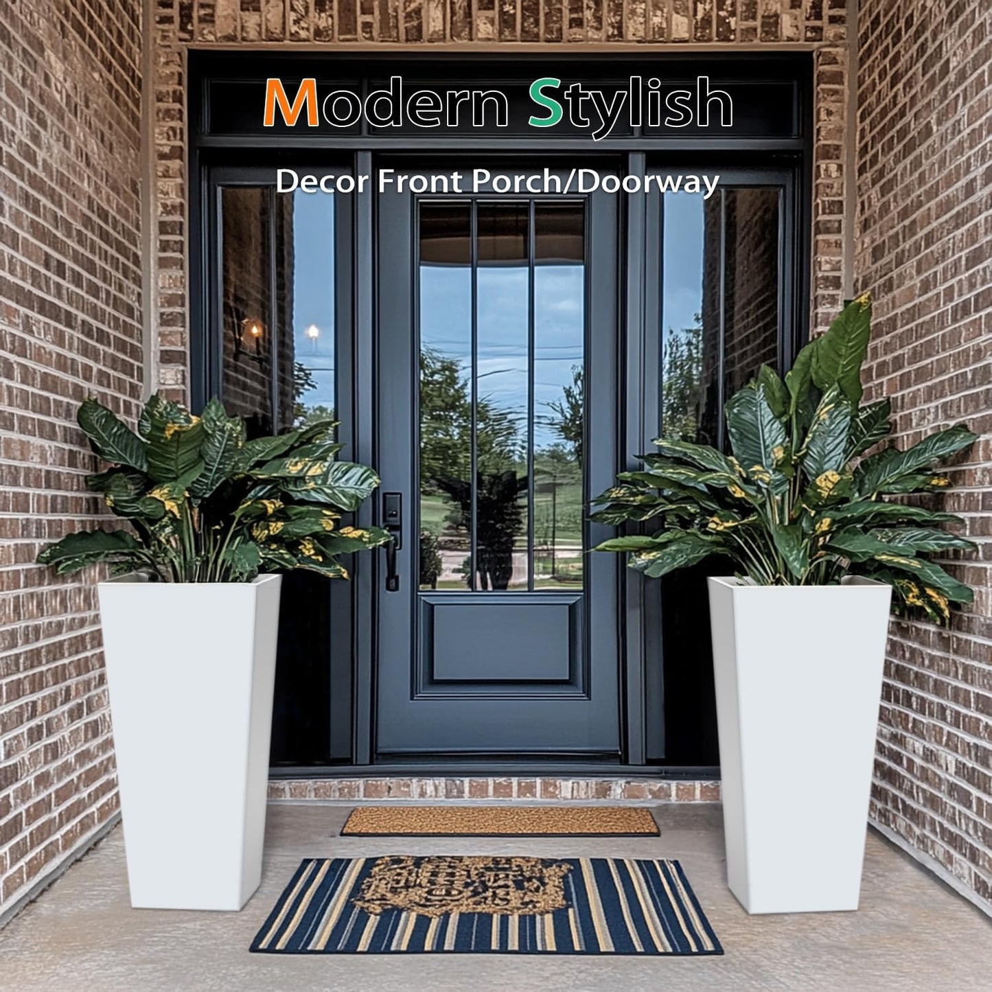 Tall Planters for Outdoor Plants, Large Resin Flower Pots for Garden, Front Porch, Patio, Indoor - Set of 2 (White, 32 inch - 2 Pack)