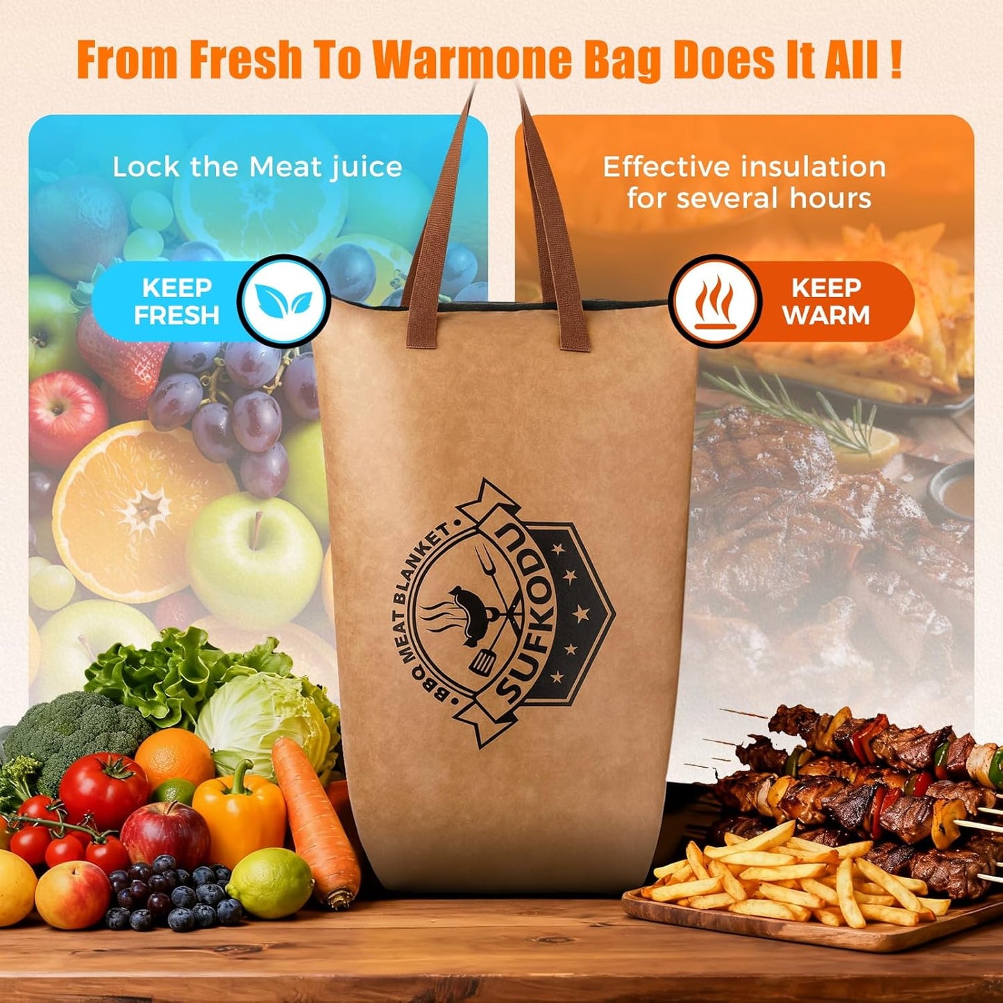 21in Insulated BBQ Blanket for Resting Meat, Heavy-Duty Meat Resting Bag with Wide Mouth for Briskets, Pork, Turkey, Moisture Retention - Smoker Accessories, BBQ Gifts for Men