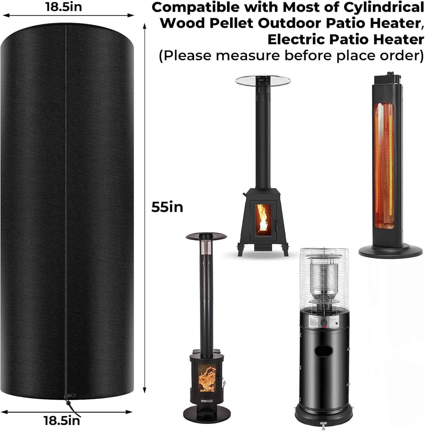Tower Round Patio Heater Covers, Oxford Fabric, Heavy-duty and Weather-resistant, Waterproof, Dust-proof, Snow-proof, Windproof, with Zipper and Storage Bag
