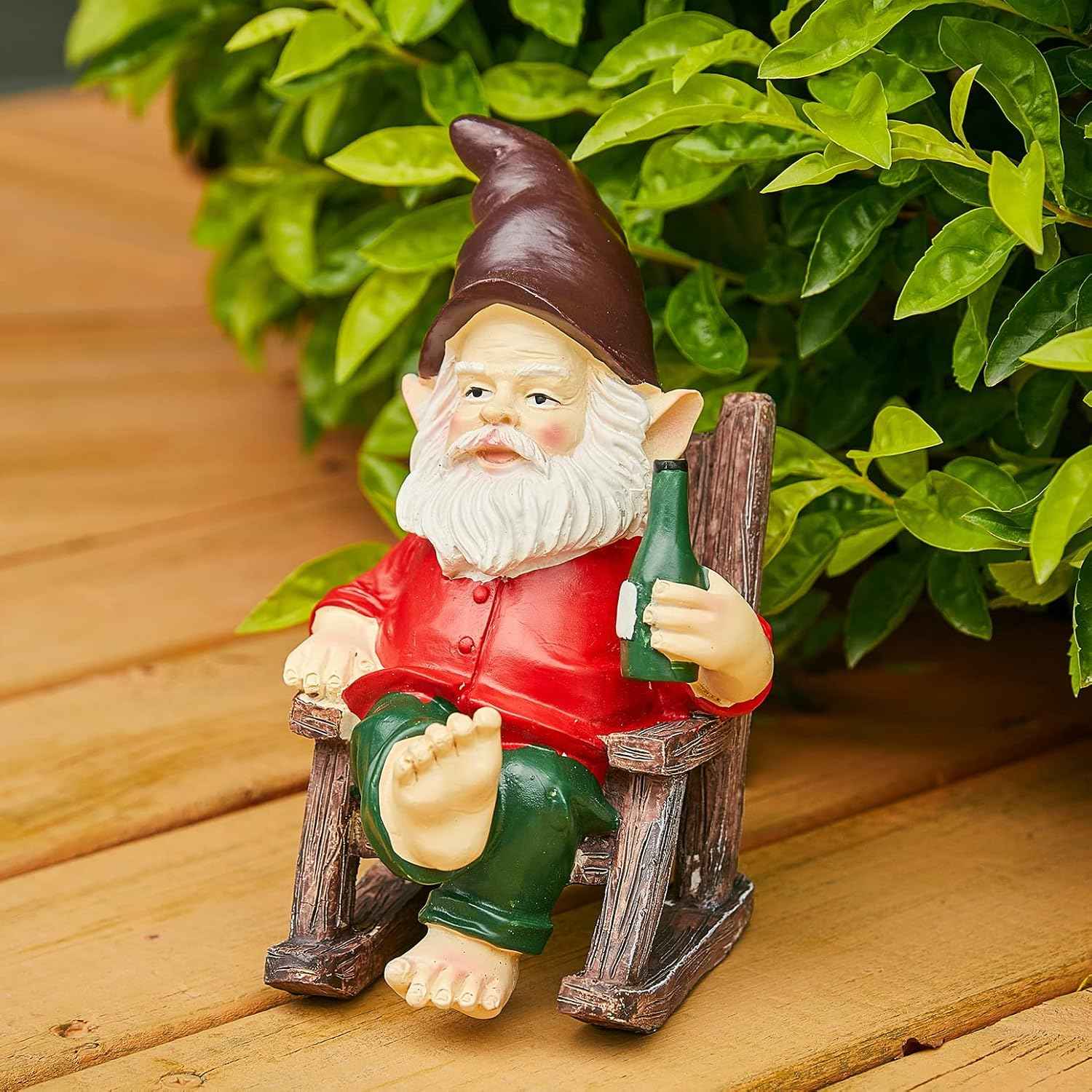 GUTE Large Garden Gnome Funny Figurine Statue, Adorable Figurine Lawn Ornament Dwarf Sculpture Patio Yard Landscape Porch Decoration Outside Gifts Decor 6.1” High 5.3” Wide - Unique Gifts