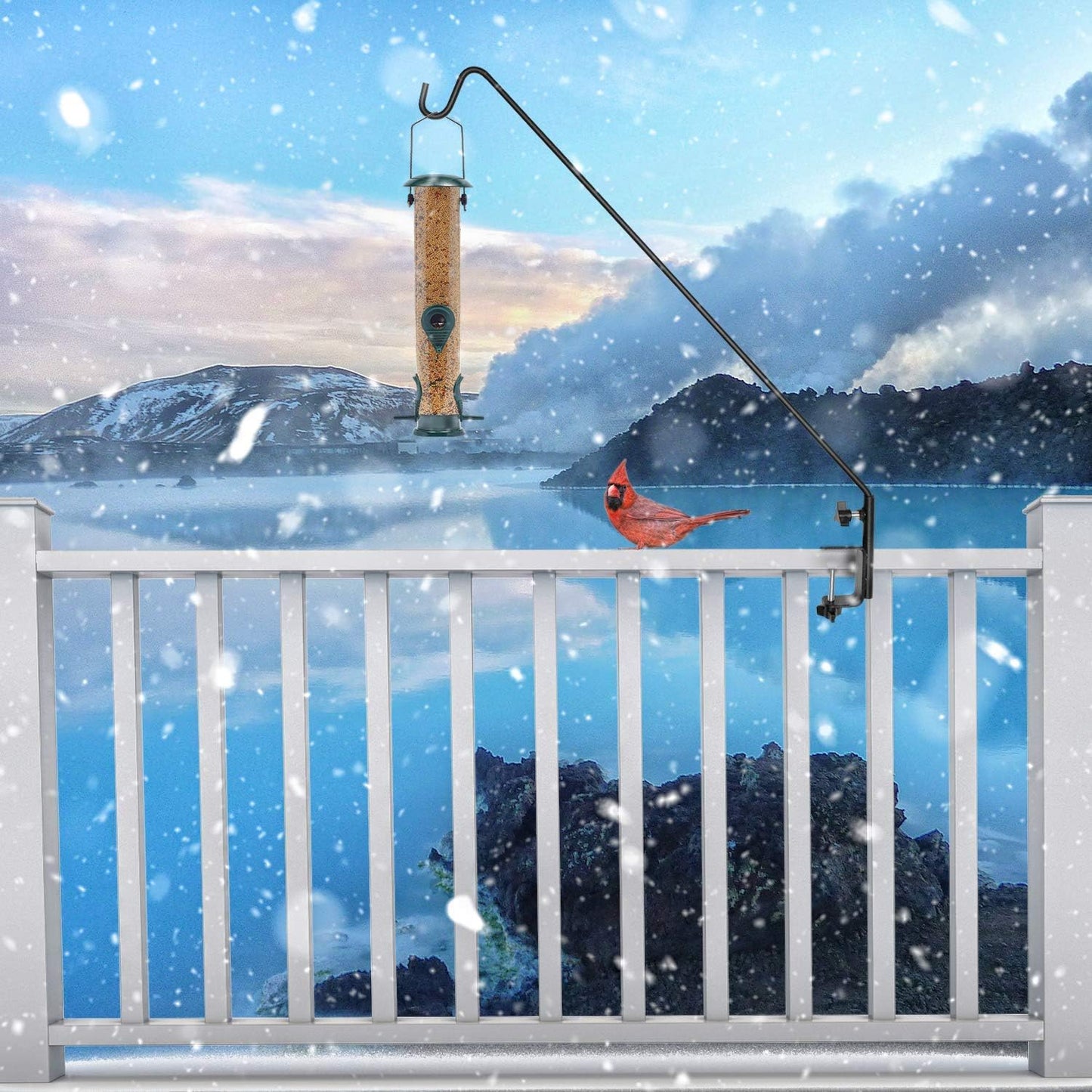 Ashman Heavy Duty Deck Hook - 37 Inch Double Forged Metal Pole & Non-Slip Clamp, 360 Degree Swivel, Ideal for Bird Feeders, Planters, Suet Baskets, Lanterns, & Wind Chimes