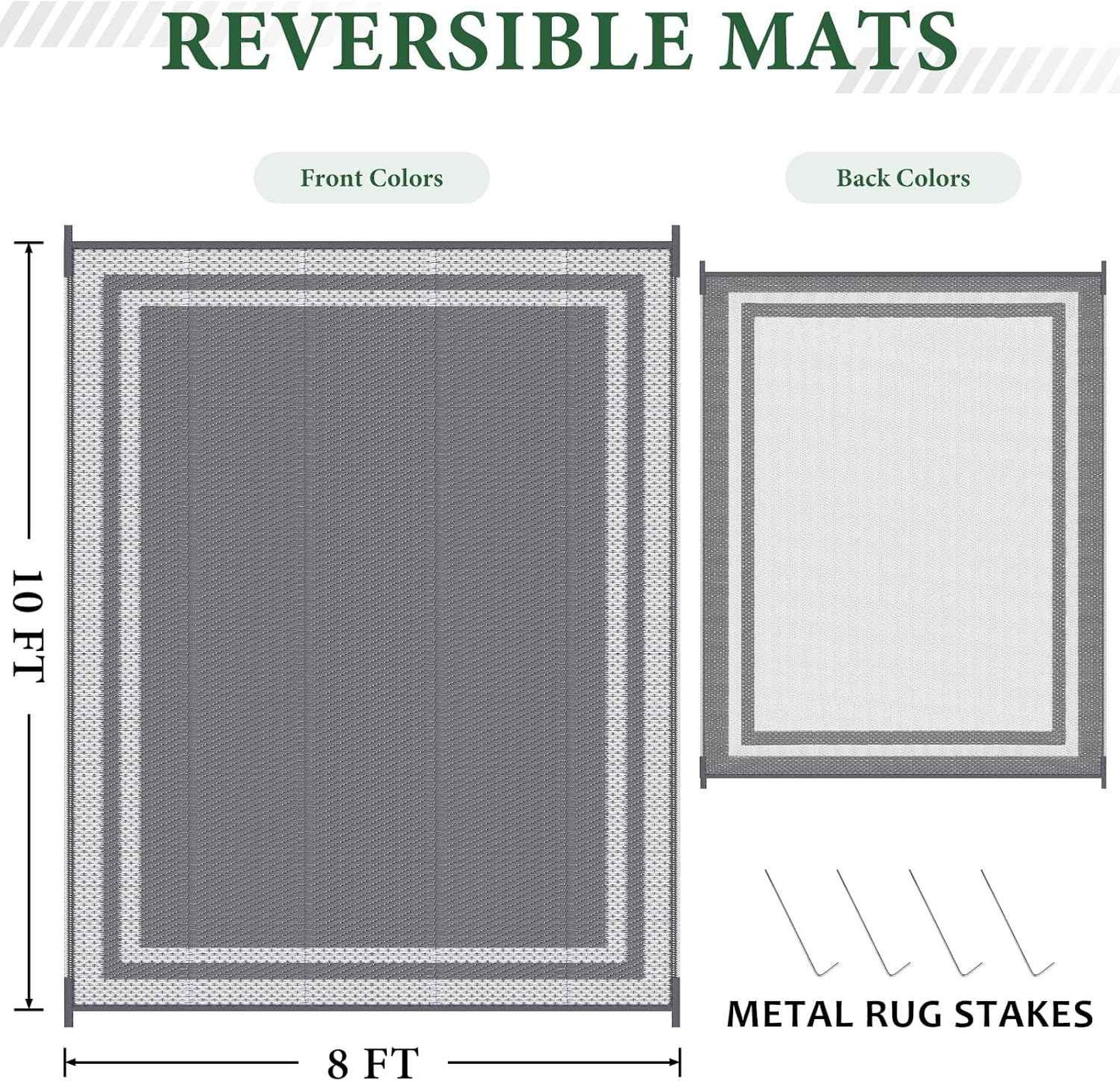 HappyTrends Outdoor Rug Reversible Portable Plastic Straw Camping Rugs for Outside RV,Large Waterproof Outdoor Area Rugs for Patio,Deck,Porch,Balcony(8'x 10',White&Gray)