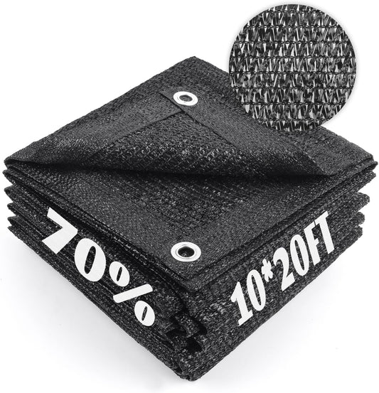 Cool Area 70% Sun Shade Cloth Mesh Tarp with Grommets for Plant Cover 10x20ft Patio Canopy Garden Pergola Greenhouse Car Barn Kennel Black