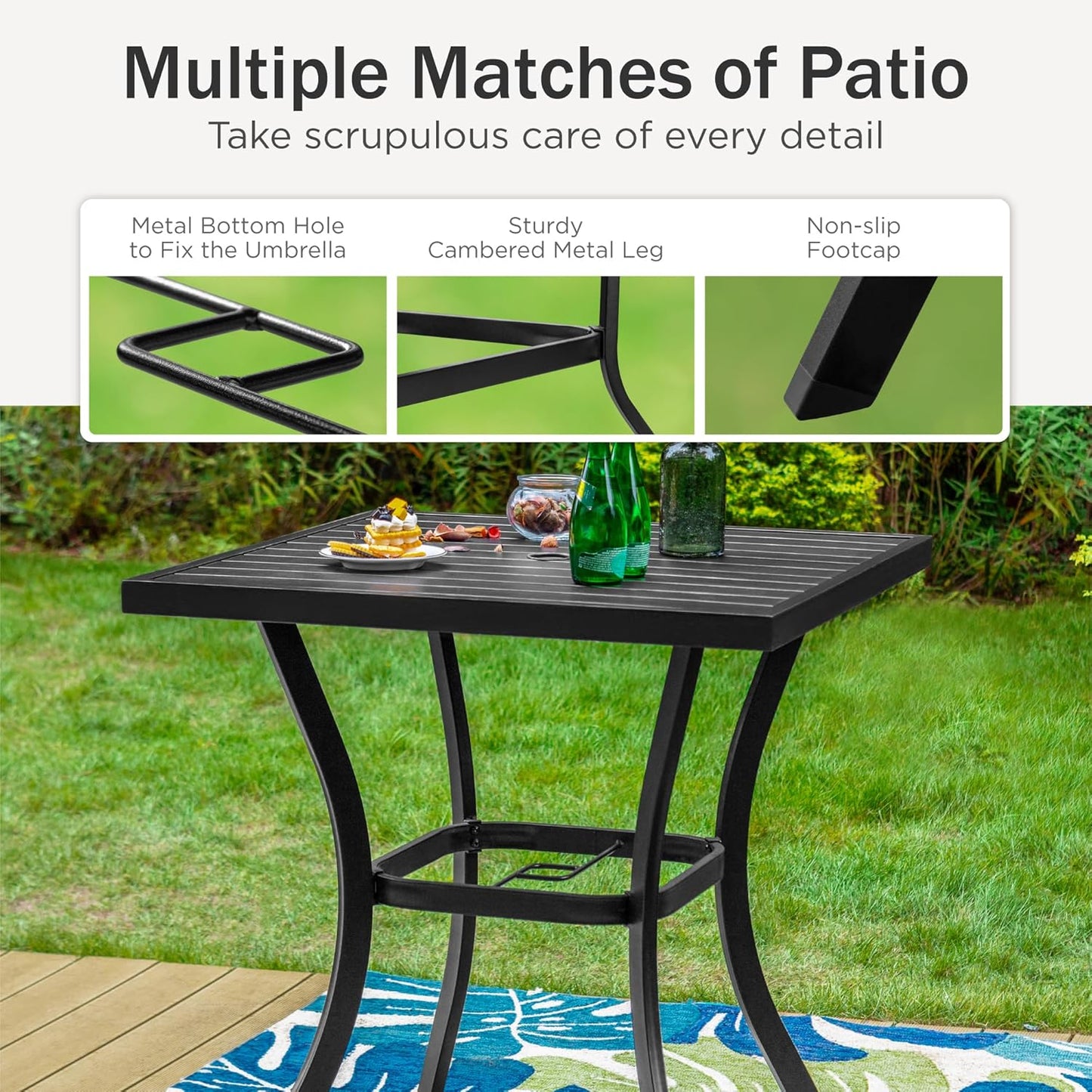 PHI VILLA 5 Piece Outdoor Bar Set, Counter Height Patio Bar Bistro Table and Swivel Bar Stools Chairs with All Weather Brown Textilene Fabric for Garden, Yard, Poolside