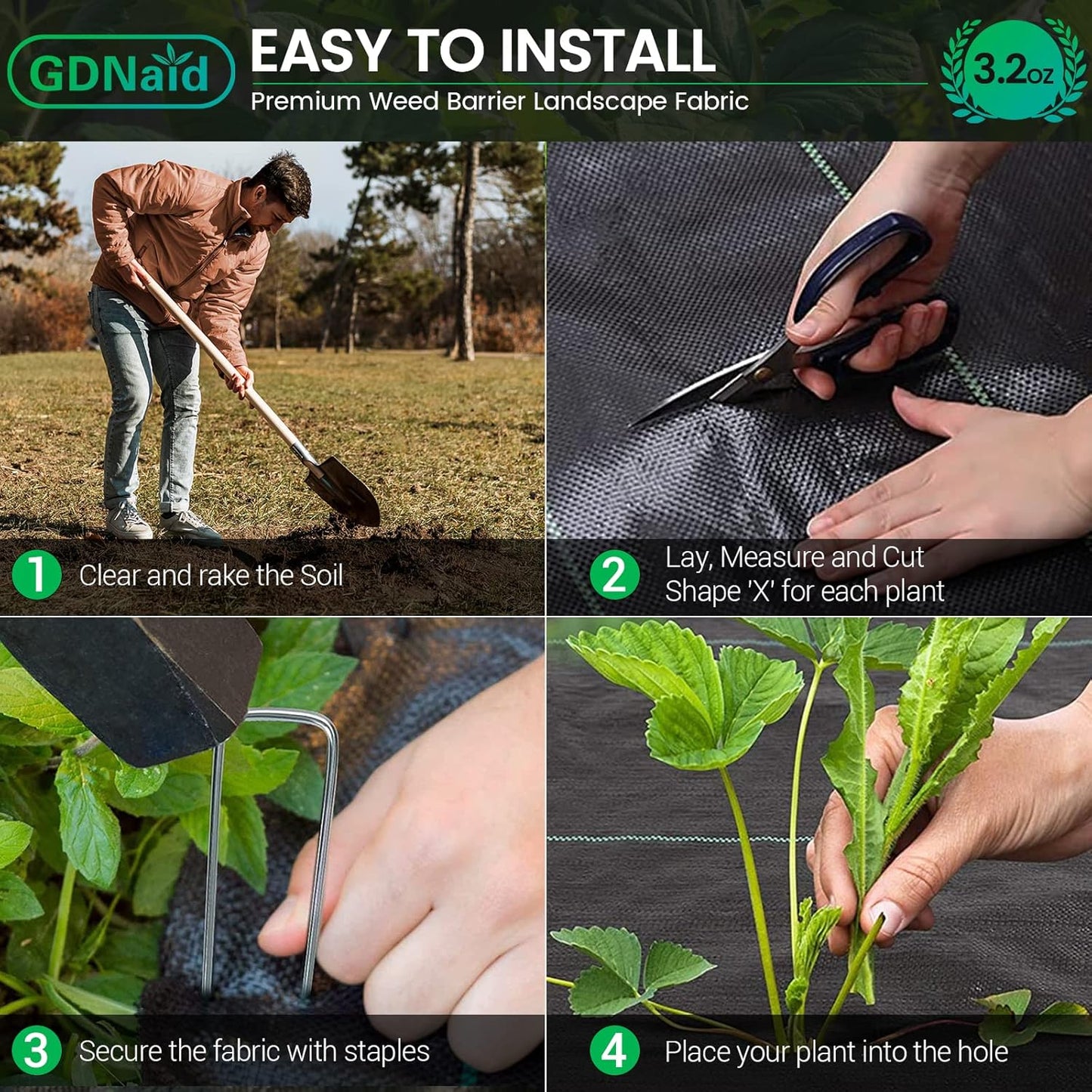 4ftx100ft Weed Barrier Landscape Fabric Heavy Duty, 3.2oz Weed Barrier Fabric, Easy Setup Woven Garden Weed Fabric Landscaping Fabric