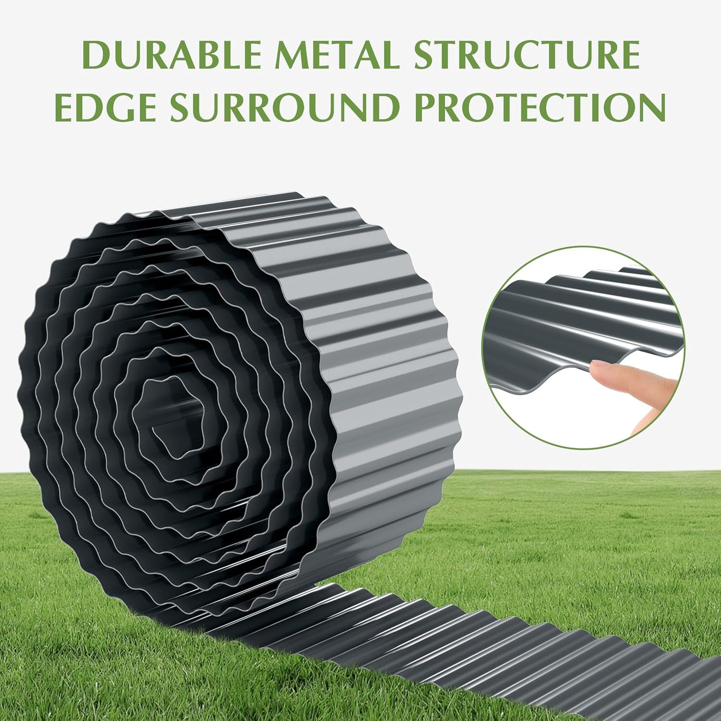 Metal Garden Edging Border, Corrugated Steel Landscaping, DIY for Lawn (Black, 6 Inch x 20FT)
