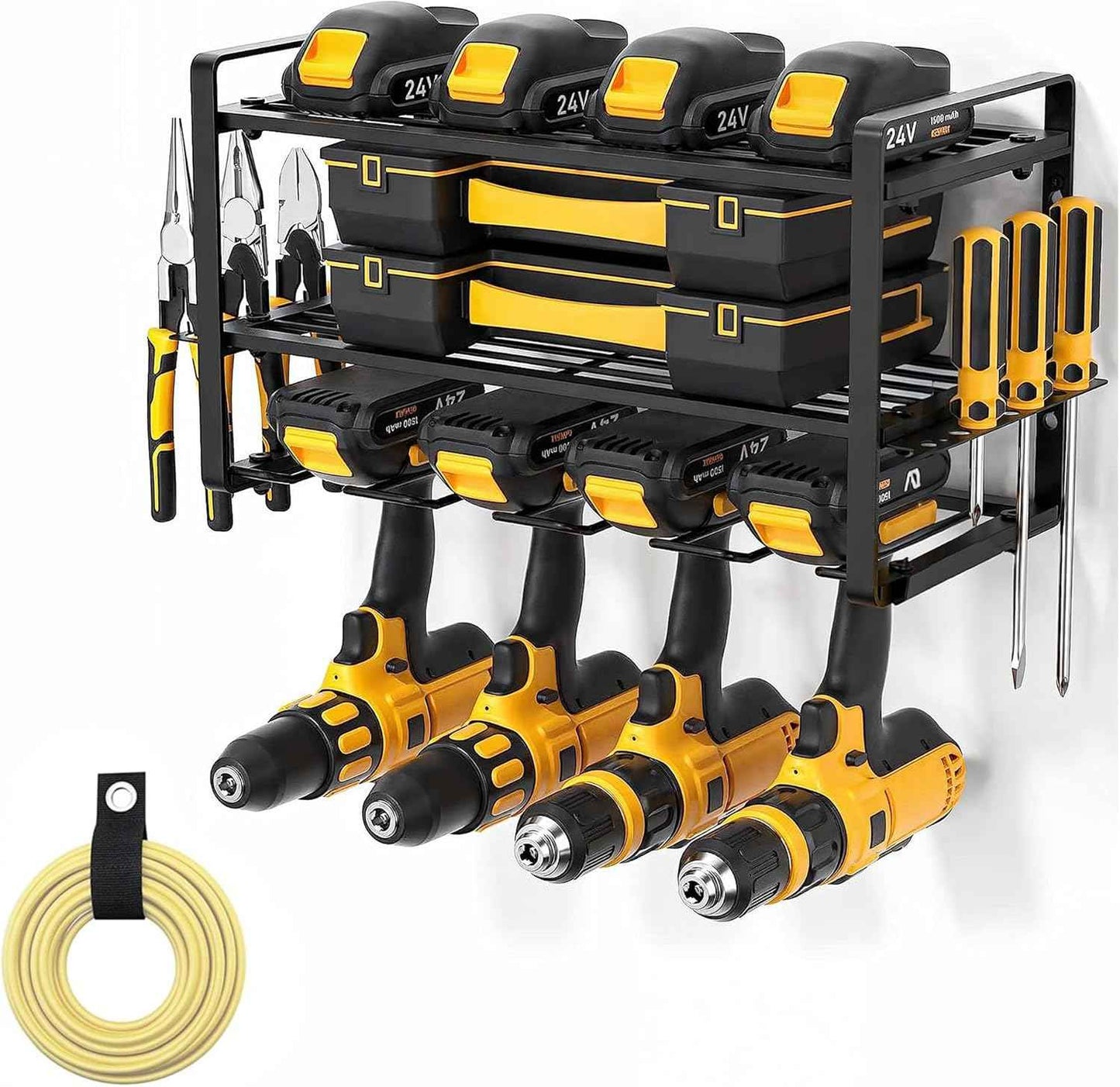 Power Tool Organizer Wall Mount - Garage Wall Tool Organizer with Drill Holder, Tool Storage Organizer, Heavy Duty Metal Shelf, Wall Mount Organizer for Garage & Workshop