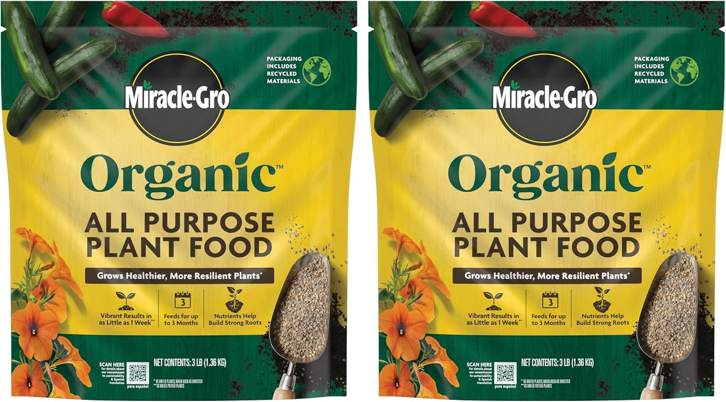 Miracle-Gro Organic All Purpose Plant Food - Garden Fertilizer for Outdoor Vegetables, Flowers, Container and In-Ground Plants, Feeds up to 3 Months, OMRI Listed, 3 lb. (2-Pack)