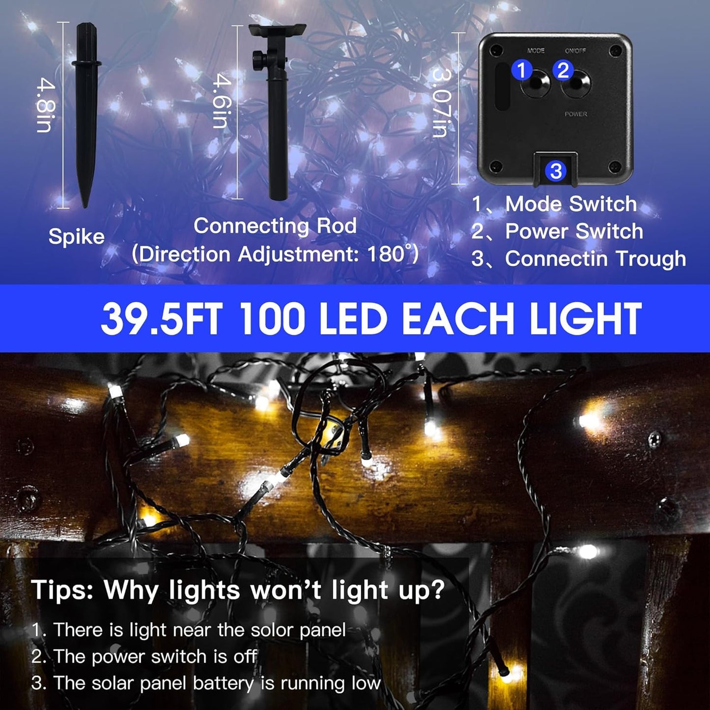 Vimorg Solar String Lights Outdoor, 2 Pack 79FT 200 LED Waterproof Solar Christmas Lights with 8 Lighting Modes for Tree Yard Garden Party Xmas Decorations