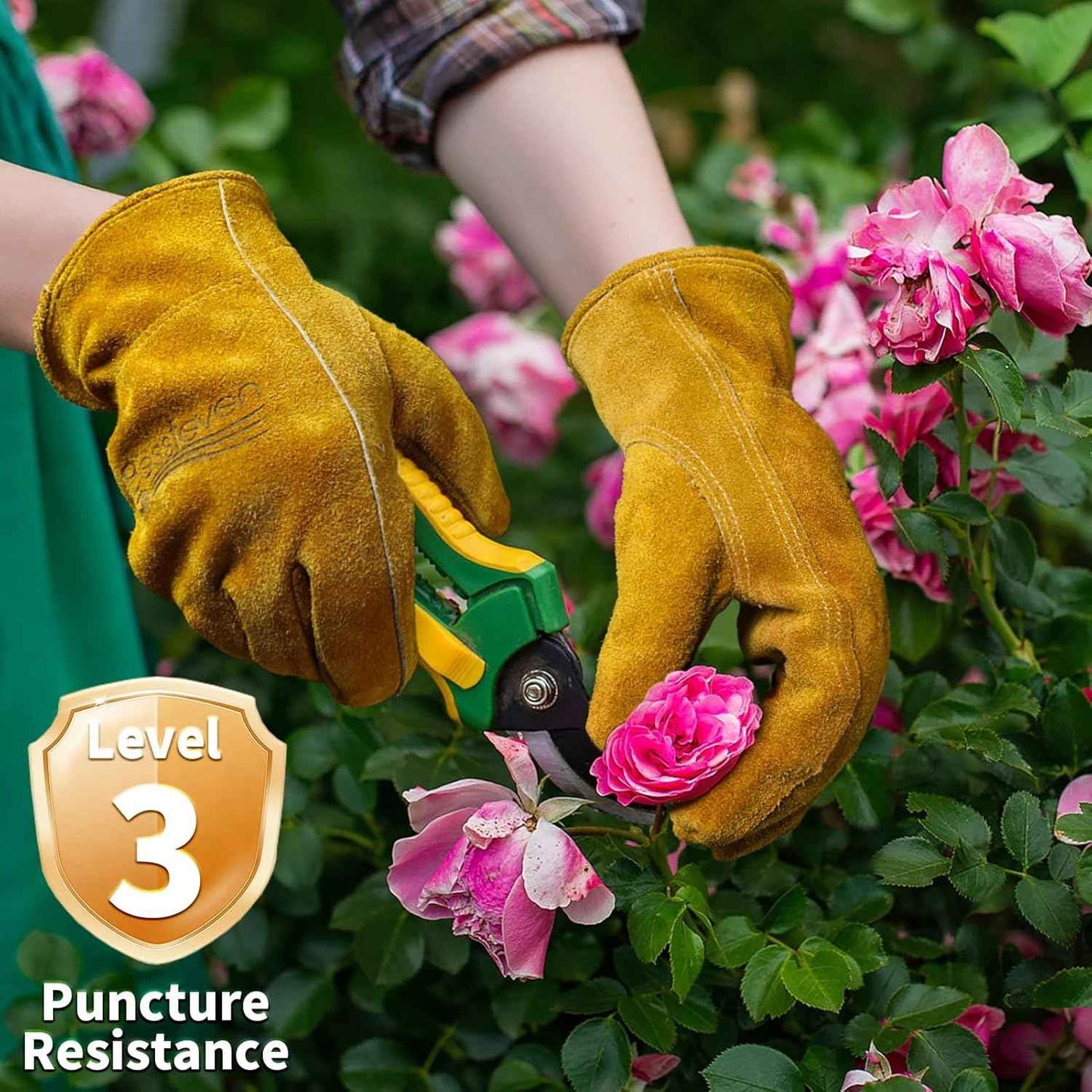 Leather Gardening Gloves for Men Women: Thorn Proof Cowhide Work Gloves for Yard Work Rose Pruning Heavy Duty