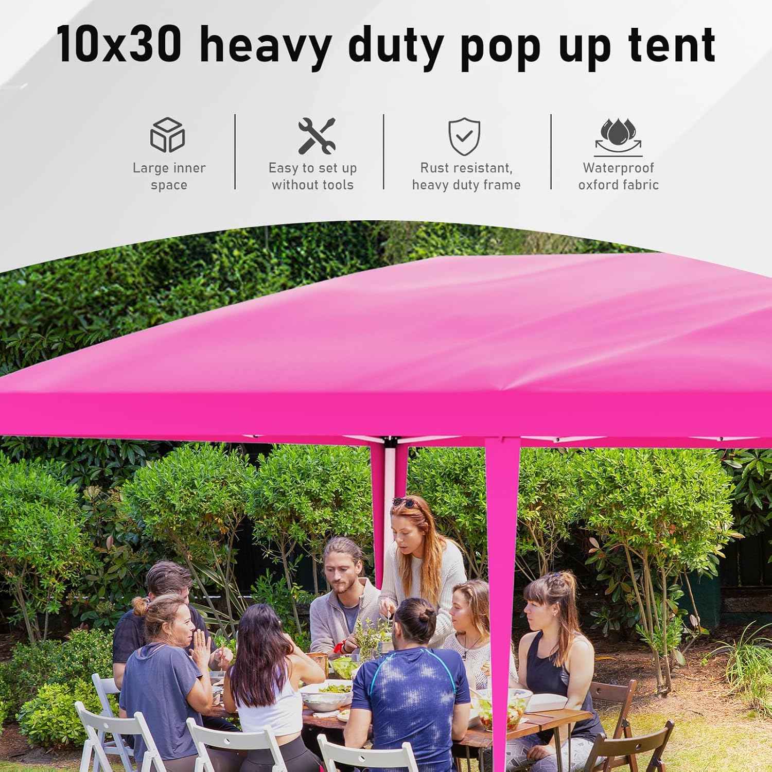 10x30 Pink Pop Up Tent with 8 Sidewalls, Heavy Duty Outdoor Canopy Waterproof Canopy Event Tents for Parties Party Wedding BBQ Events, 8 pcs Weight Bag,Carry Bag