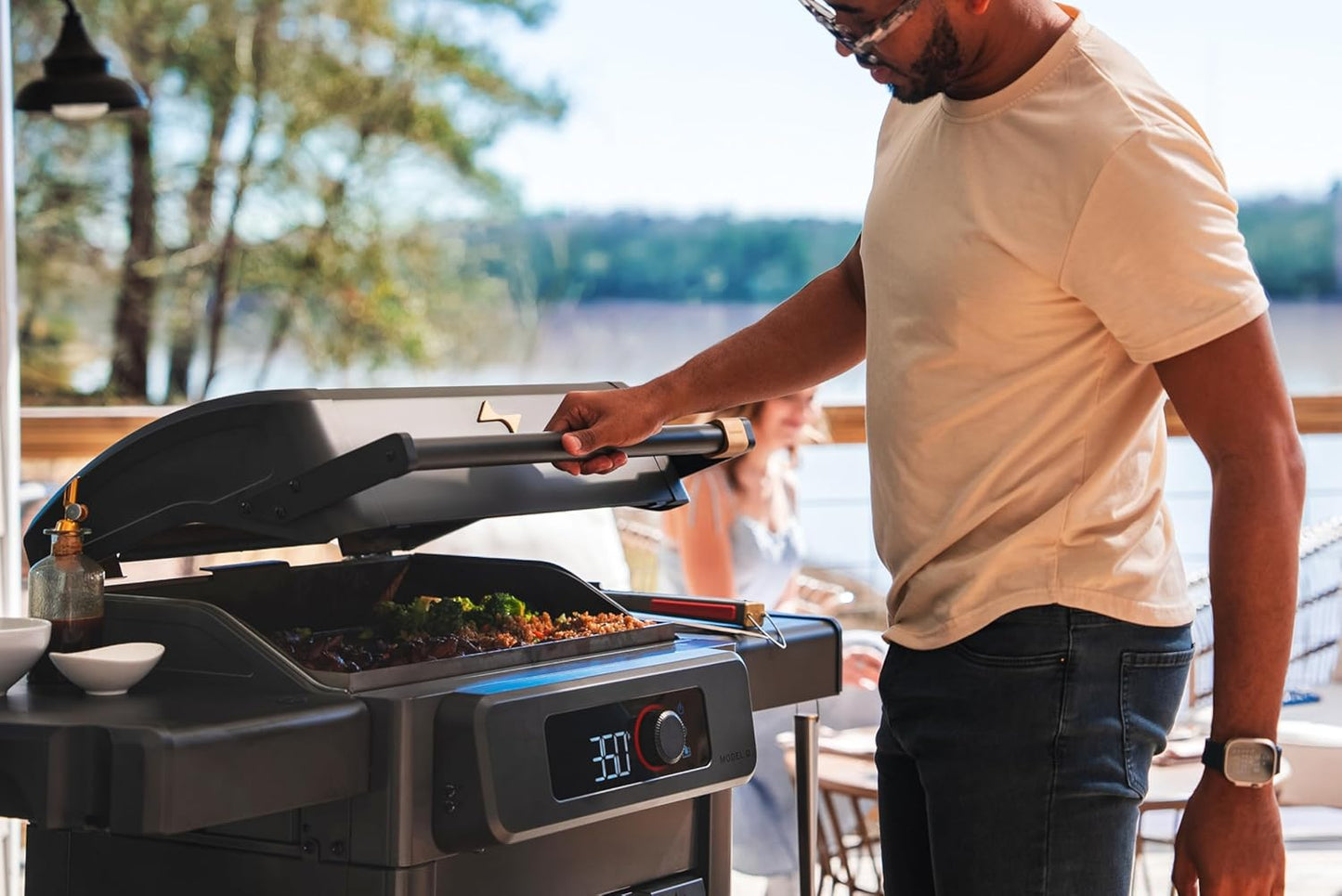 Current® Model G Griddle, Smart Electric Outdoor Flat Top BBQ Grill with 200°F to 600°F Range for Searing & Roasting, Digital Precision, Apartment-Friendly & Weather-Resistant - Lumora Garden