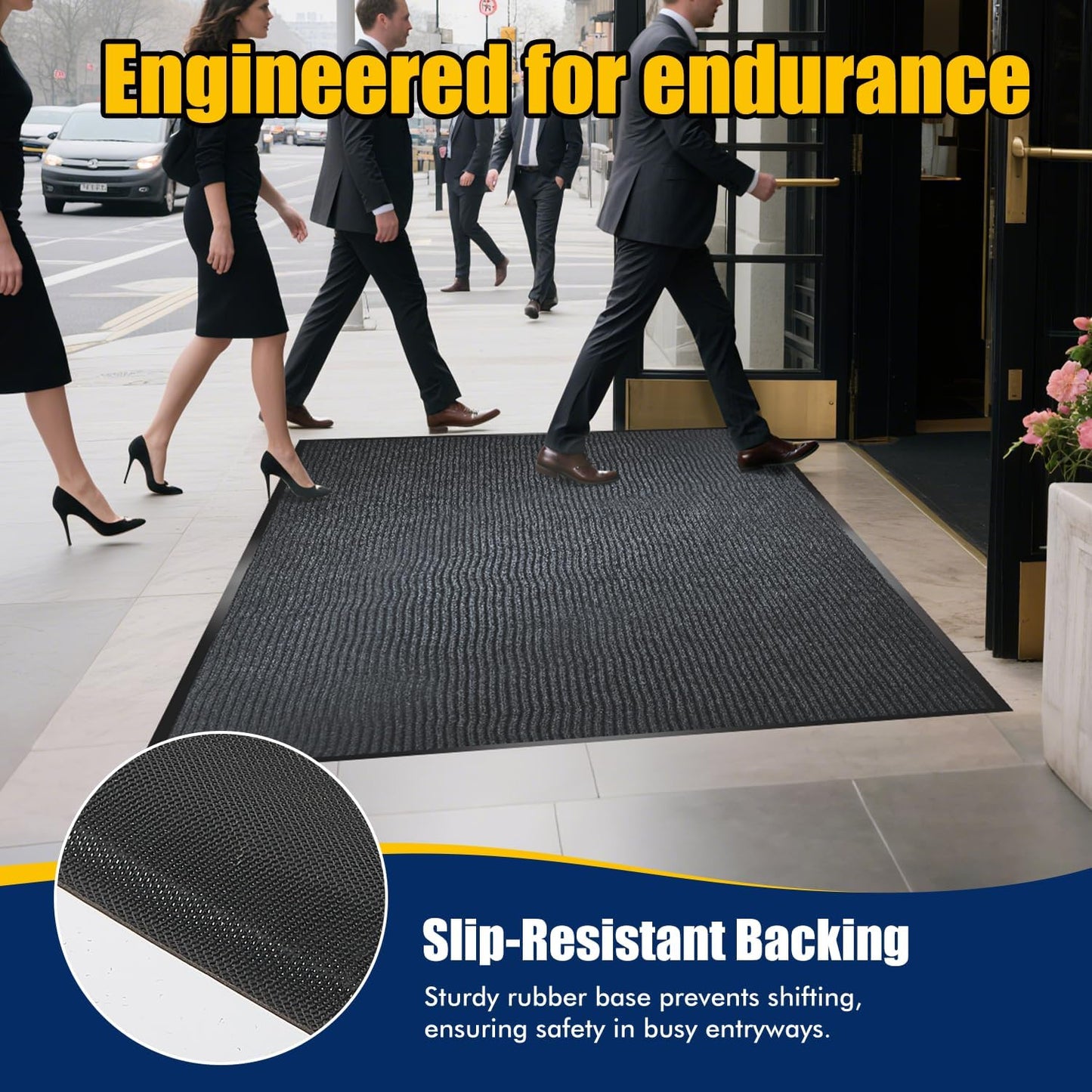 Entrance Mat for Home or Office - 3 x 5 Feet, Carpeted Indoor/Outdoor Entry Mat - Absorbent, Slip Resistant, Heavy Duty, Low-Profile, Easy to Clean, Rubber Entry Mat - Charcoal
