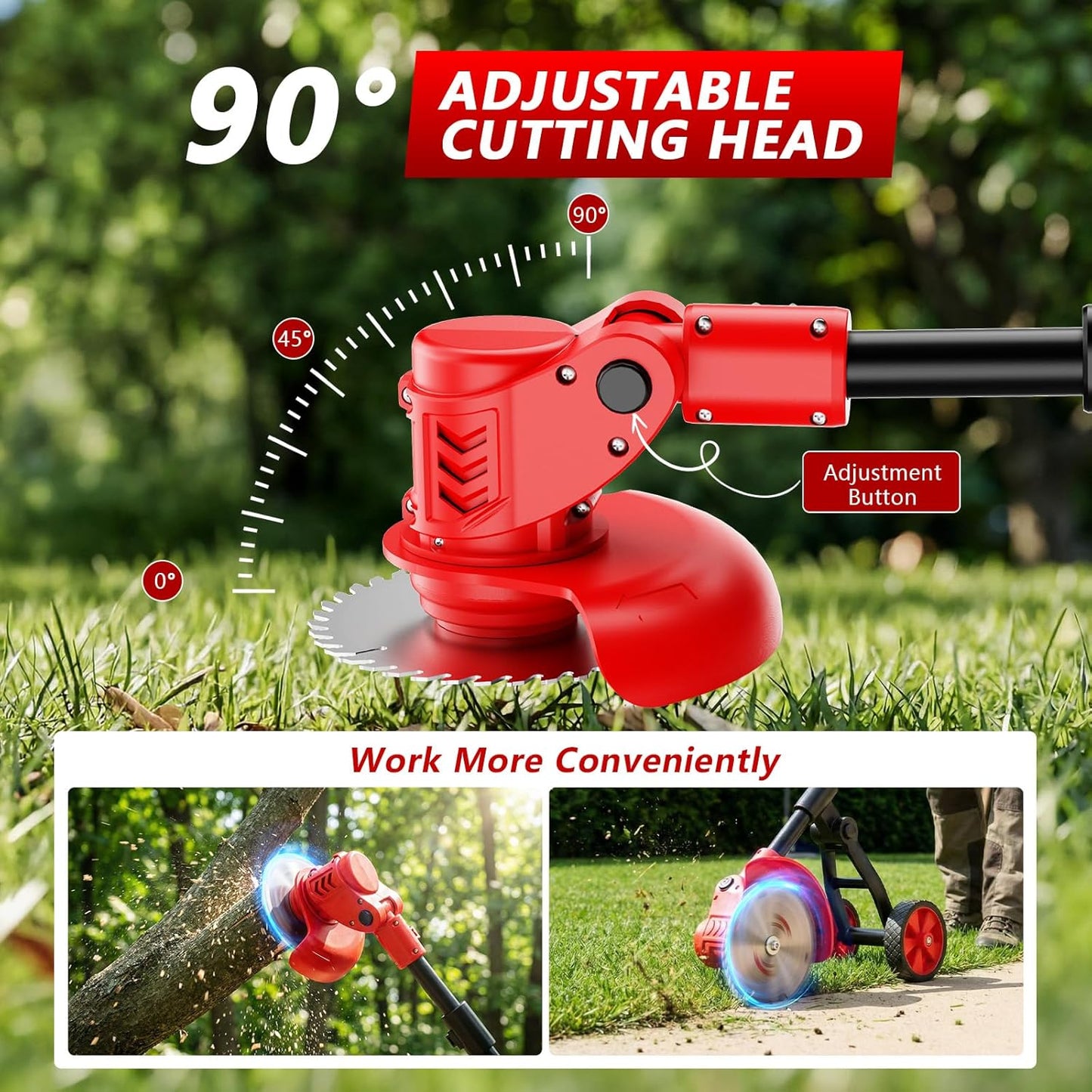 Electric Weed Wacker Cordless, 4000mAh Weed Eater Battery Powered with Wheel, 4 in 1 Grass Trimmer/Heavy Duty Brush Cutter/Lawn Edger/Weed Trimmer, No String Trimmer with Blade, 2 Battery Garden Tool