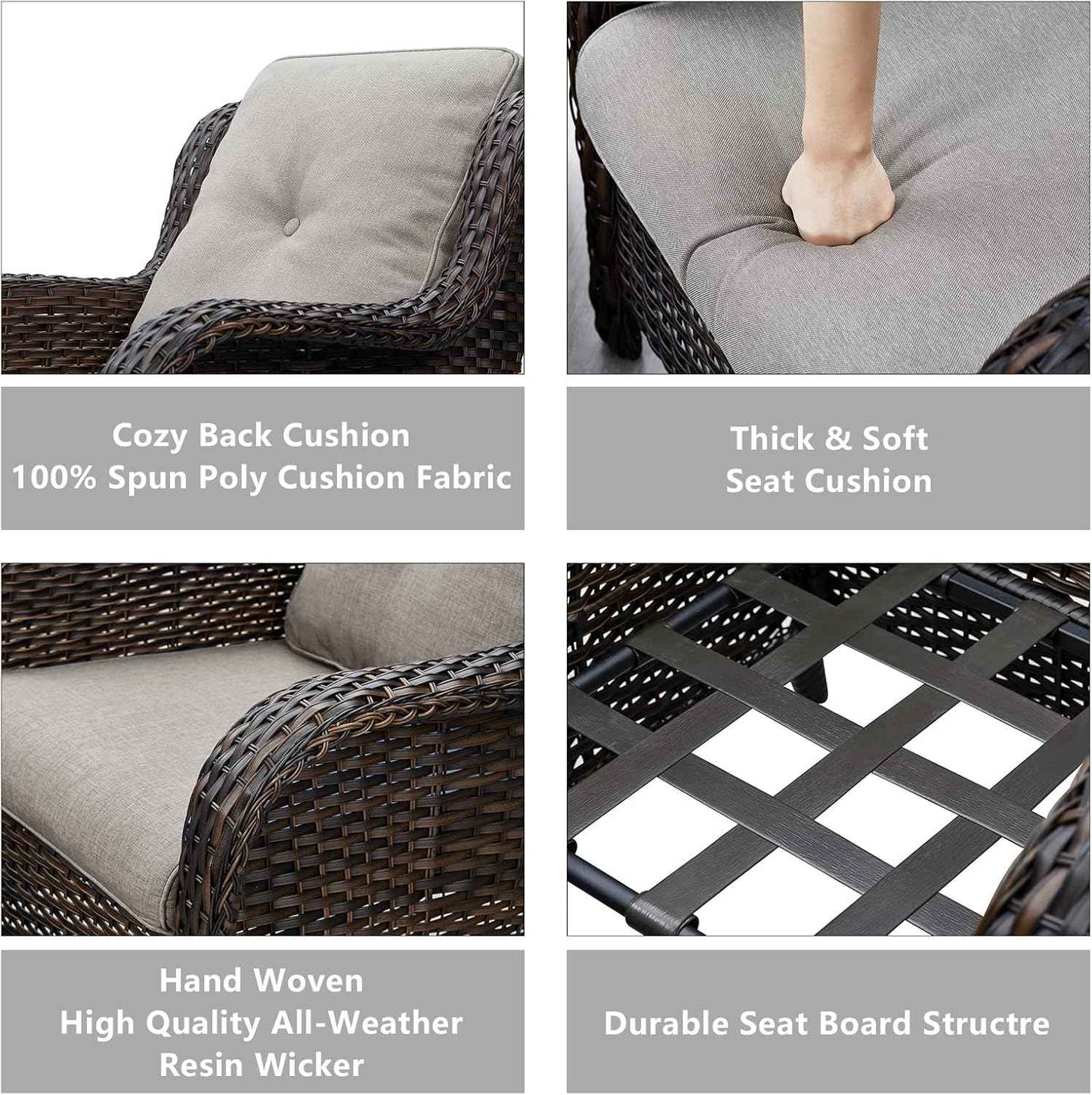 HUMMUH 4 Piece Patio Conversation Furniture Set PE Wicker Rattan Outdoor Loveseat Sofa,Patio Chairs,Coffee Table for Garden,Poolside,Backyard,Deck