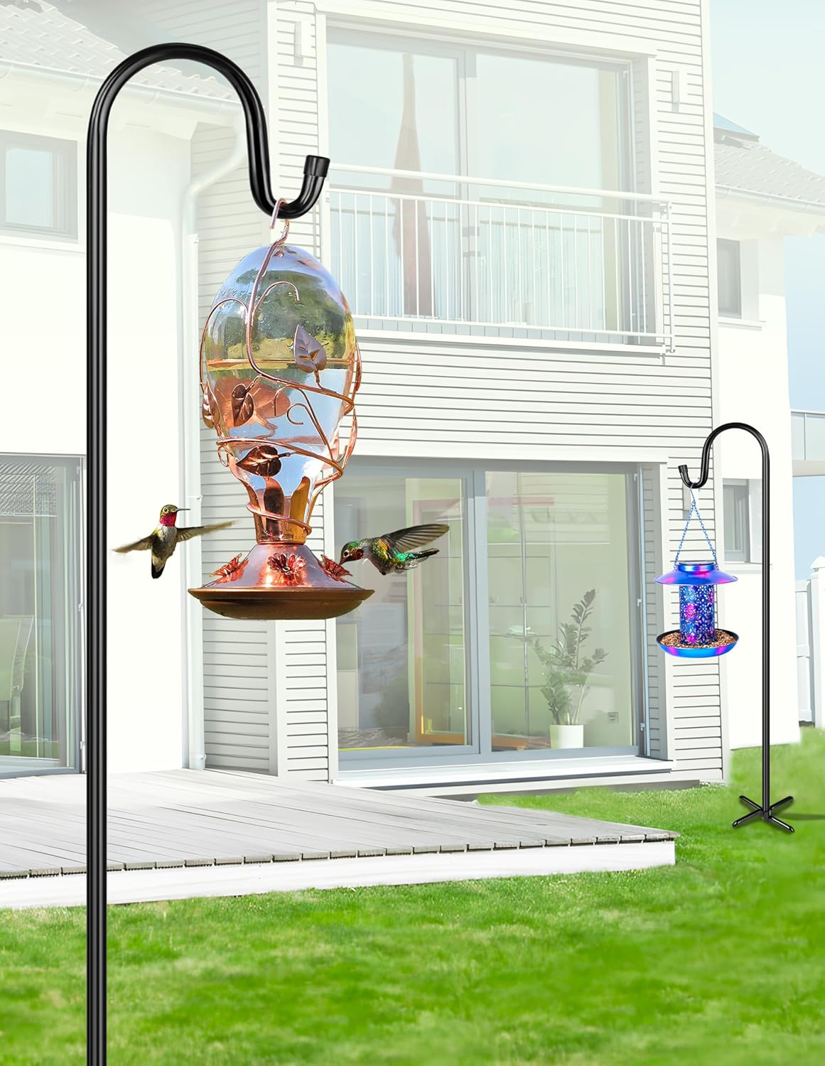 XDW-GIFTS Bird Feeder Pole for Outdoor, 2-Pack 60 Inch Shepherds Hooks Heavy Duty Garden Pole for Hanging Plant Basket, Solar Light Lanterns, Garden Plant Hanger Stands with 5 Base Prongs