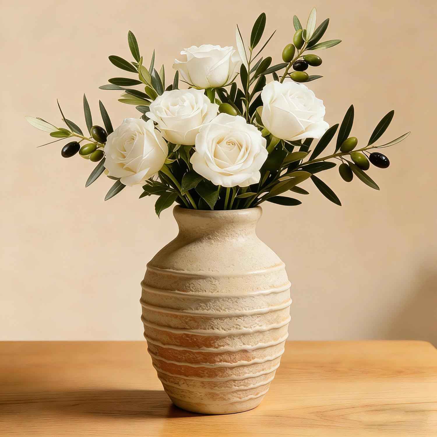 Ceramic Flower Vase 6.7" Farmhouse Table Vases Rustic Vintage Vase Decorative for Flowers & Plant Pottery Terracotta Vases for Home Decor Living Room Bedroom Bathroom Table Centerpiece (Terracotta)