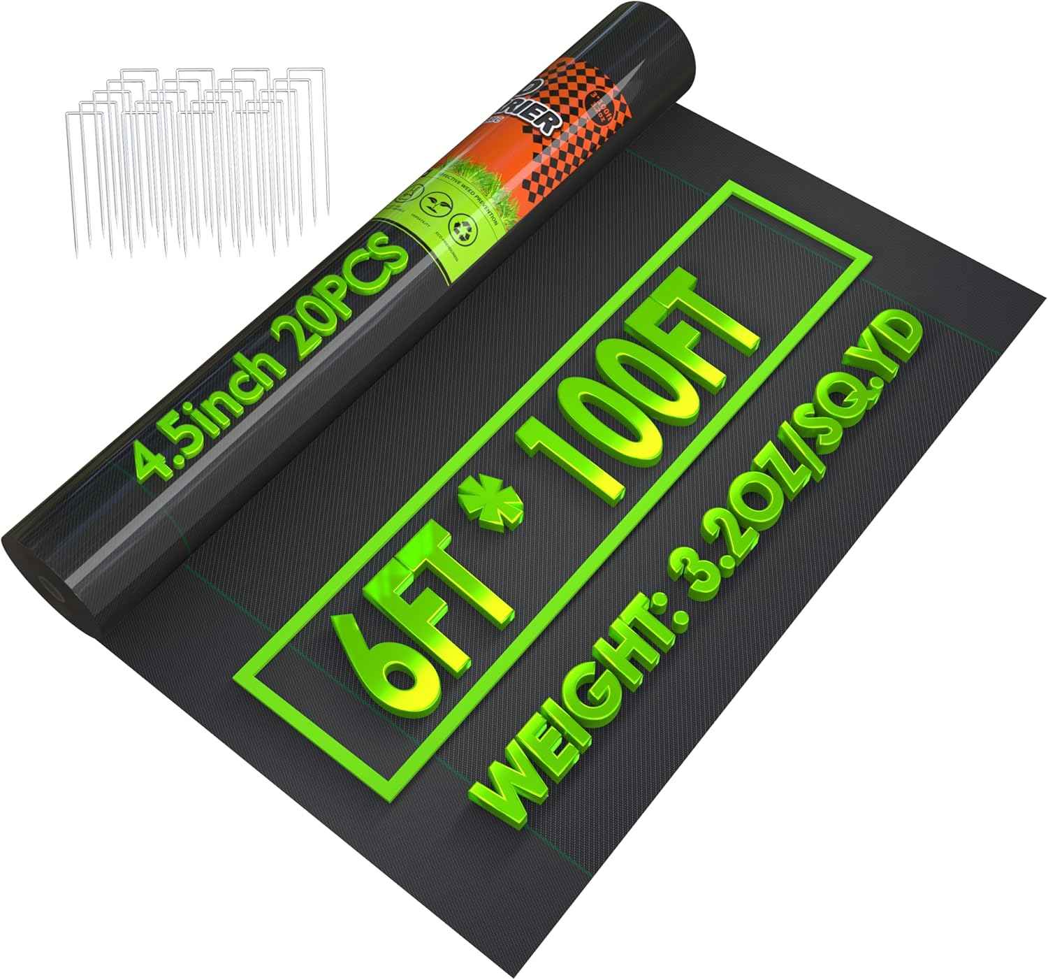 6x100FT Weed Barrier Landscape Fabric Heavy Duty, 3.2oz Durable Geotextile Fabric, Weed Block Gardening Ground Cover Mat, Weed Control Garden Cloth for Landscaping, French Drains, Yard Driveway